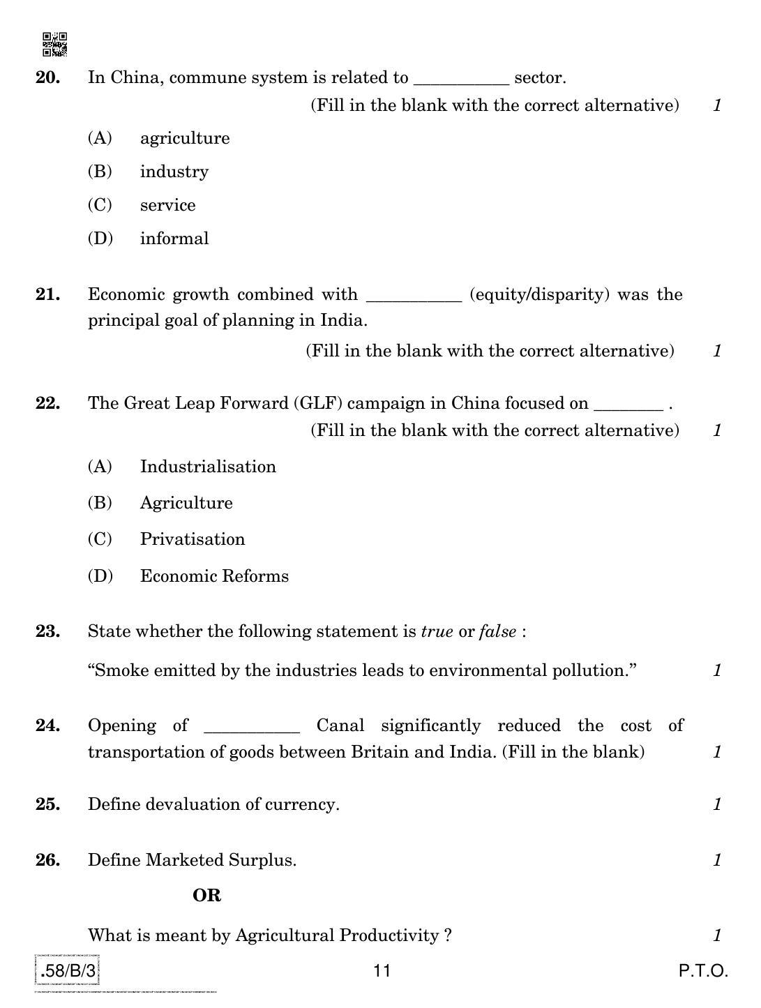 CBSE Class 12 58-C-3 - Economics 2020 Compartment Question Paper - Page 11