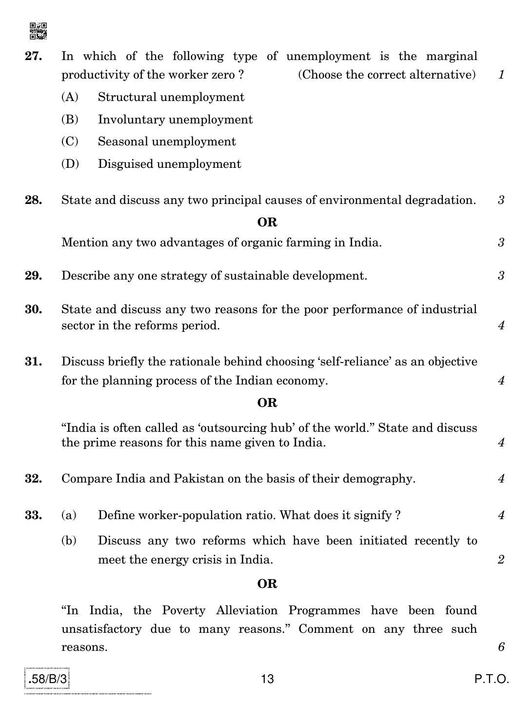 CBSE Class 12 58-C-3 - Economics 2020 Compartment Question Paper - Page 13