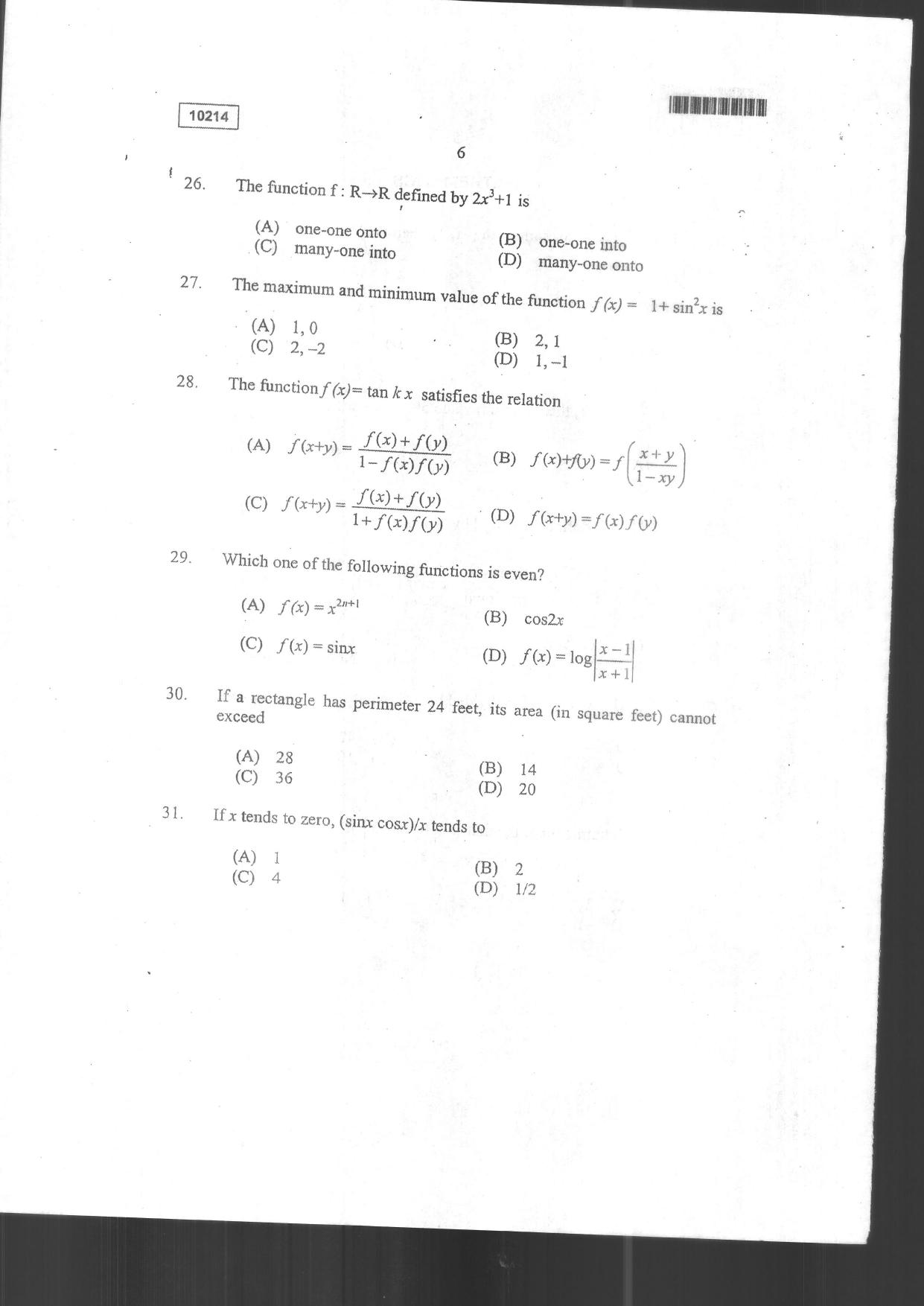CUSAT CAT 2014 Lateral Entry Question Paper - Page 8