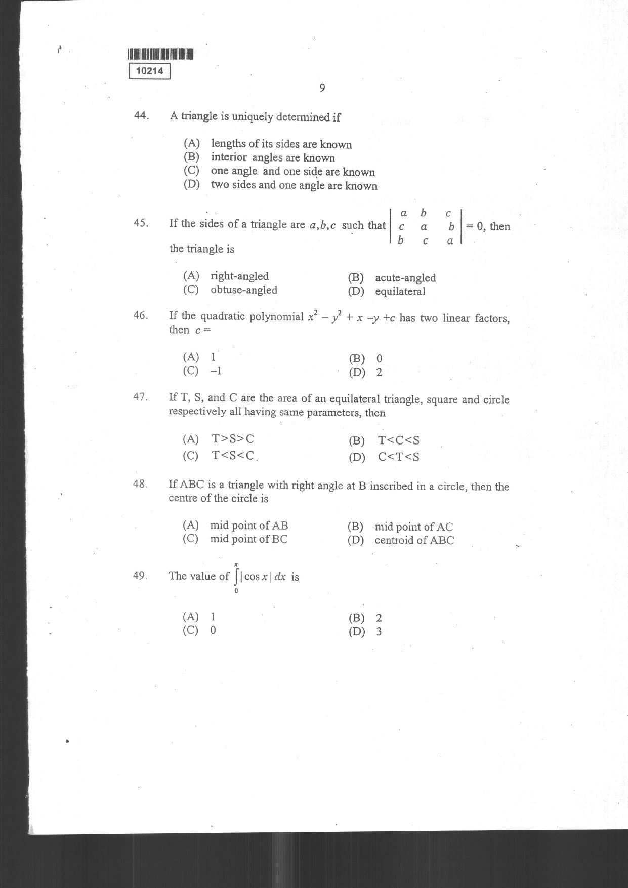CUSAT CAT 2014 Lateral Entry Question Paper - Page 11