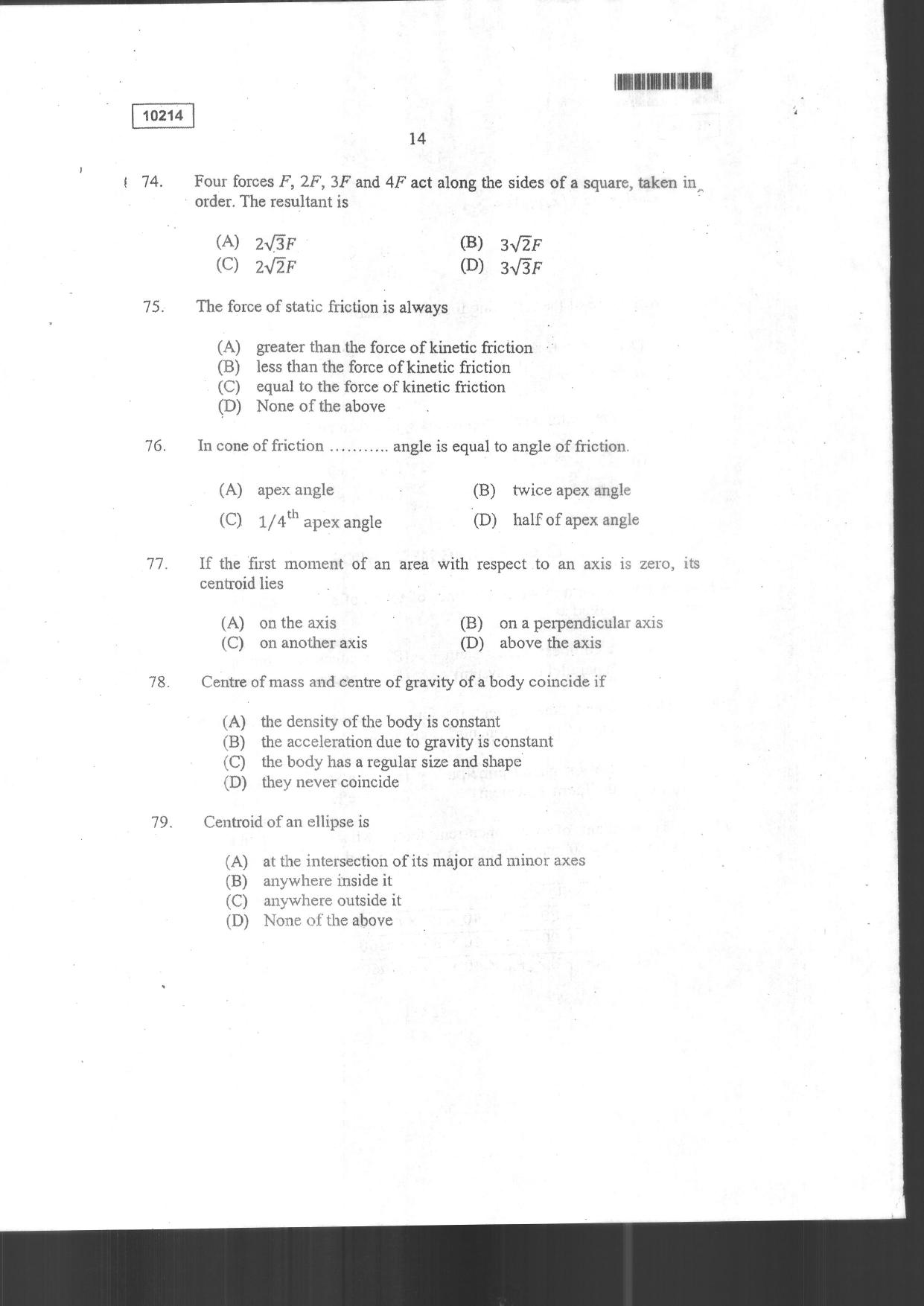 CUSAT CAT 2014 Lateral Entry Question Paper - Page 16