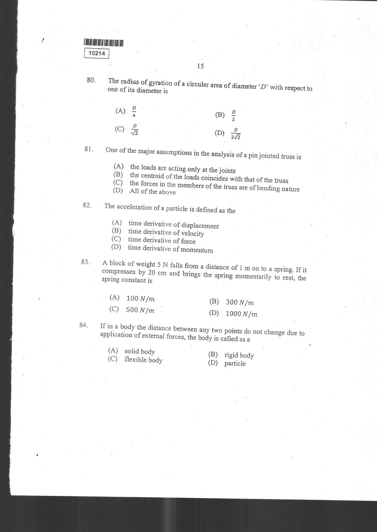 CUSAT CAT 2014 Lateral Entry Question Paper - Page 17