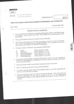 CUSAT CAT 2014 Lateral Entry Question Paper