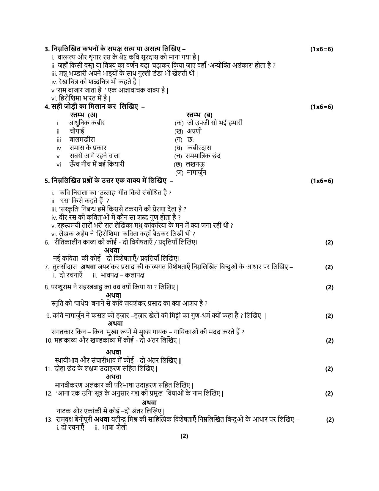 MP Board Class 10 Hindi 2024 Sample Paper - Page 2