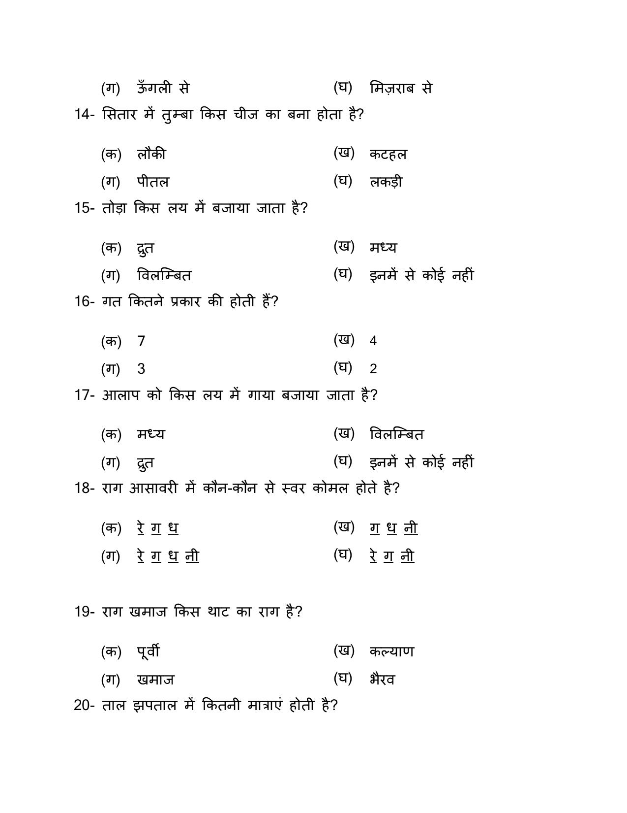 UP Board (UPMSP) Class 9 Sangeet (vadan) Question Bank - Page 19