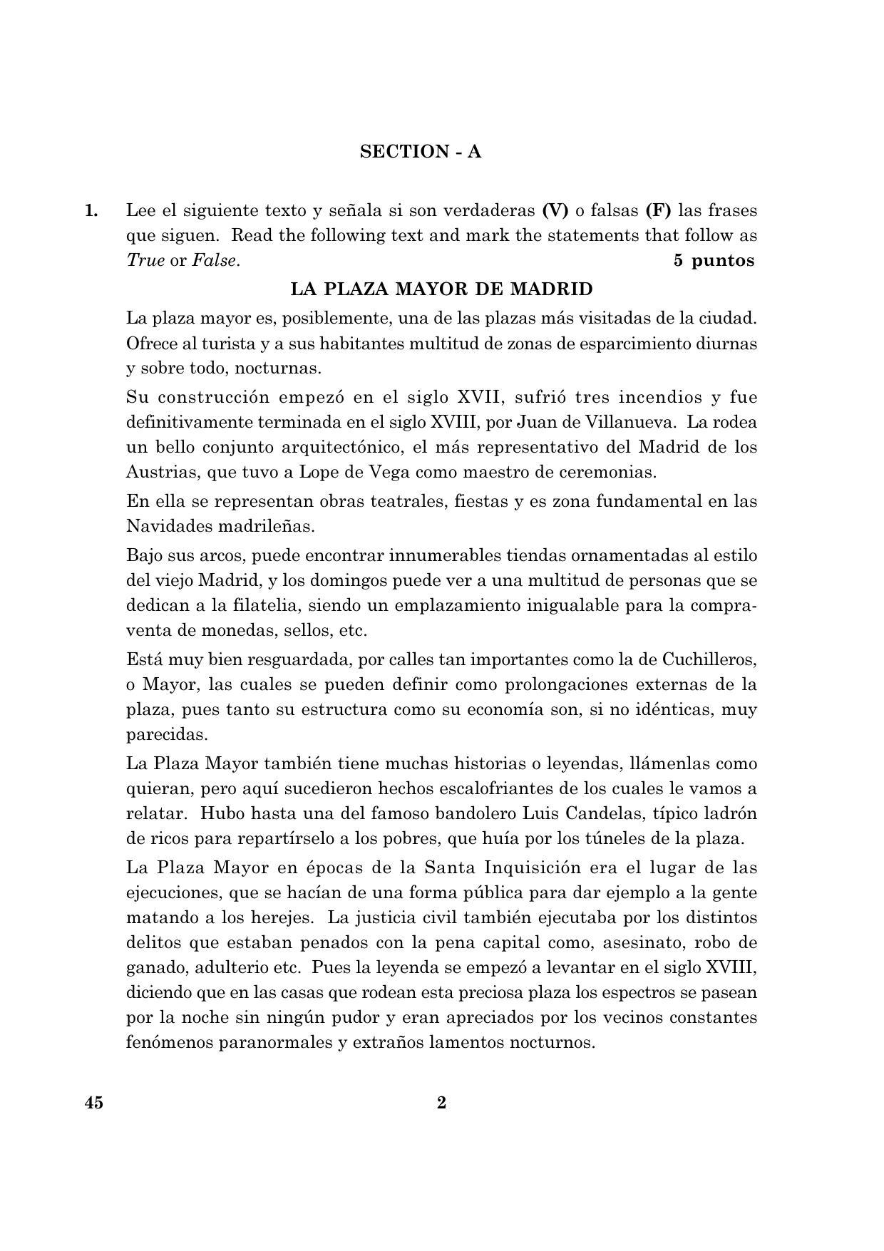 CBSE Class 10 045 Spanish 2016 Question Paper - Page 2