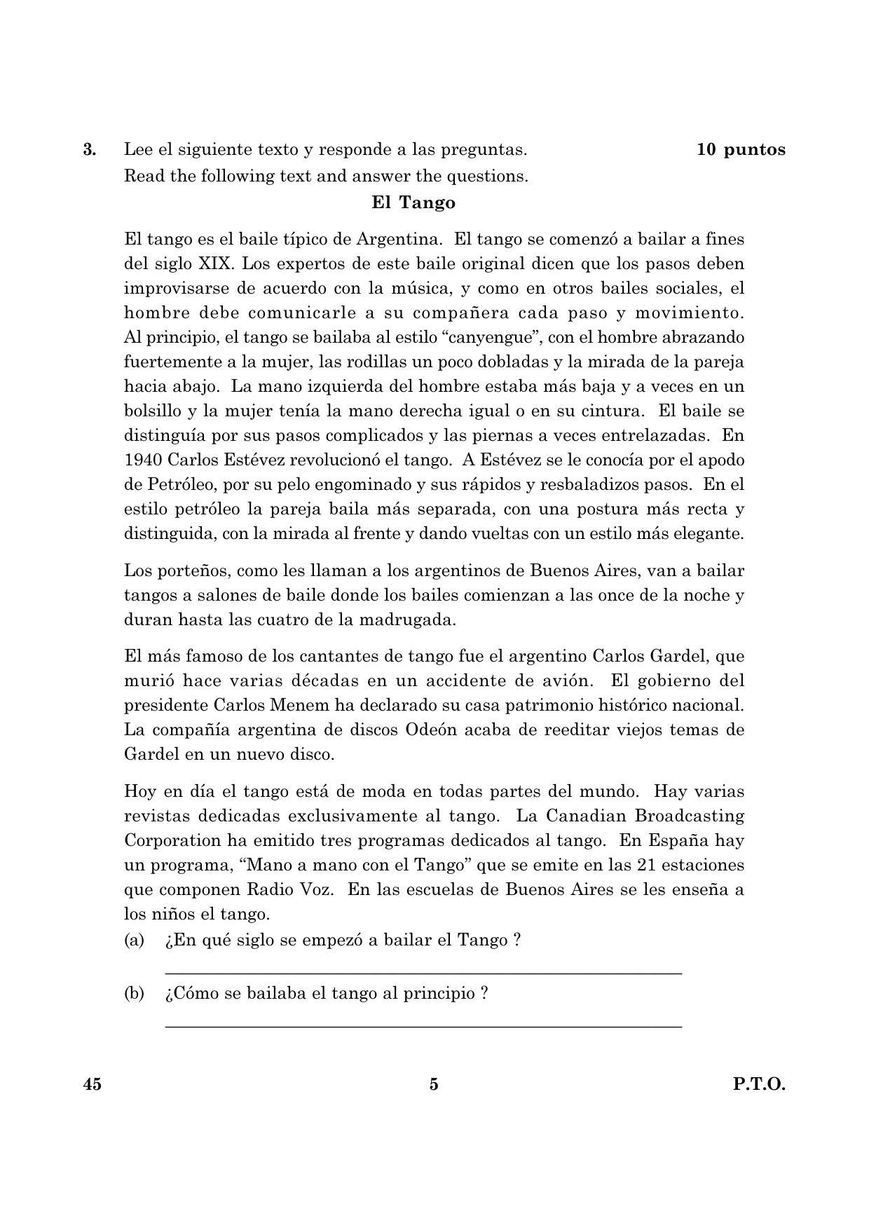 CBSE Class 10 045 Spanish 2016 Question Paper - Page 5