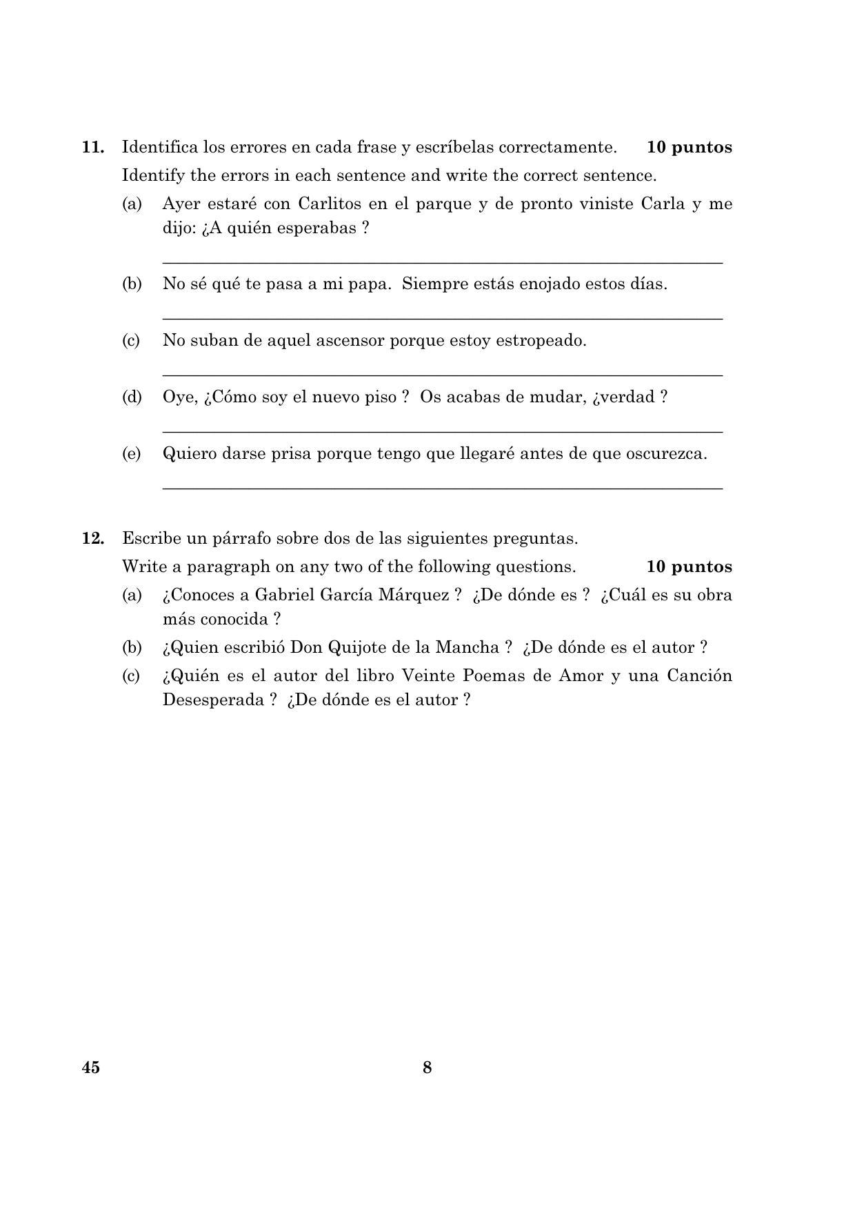 CBSE Class 10 045 Spanish 2016 Question Paper - Page 8