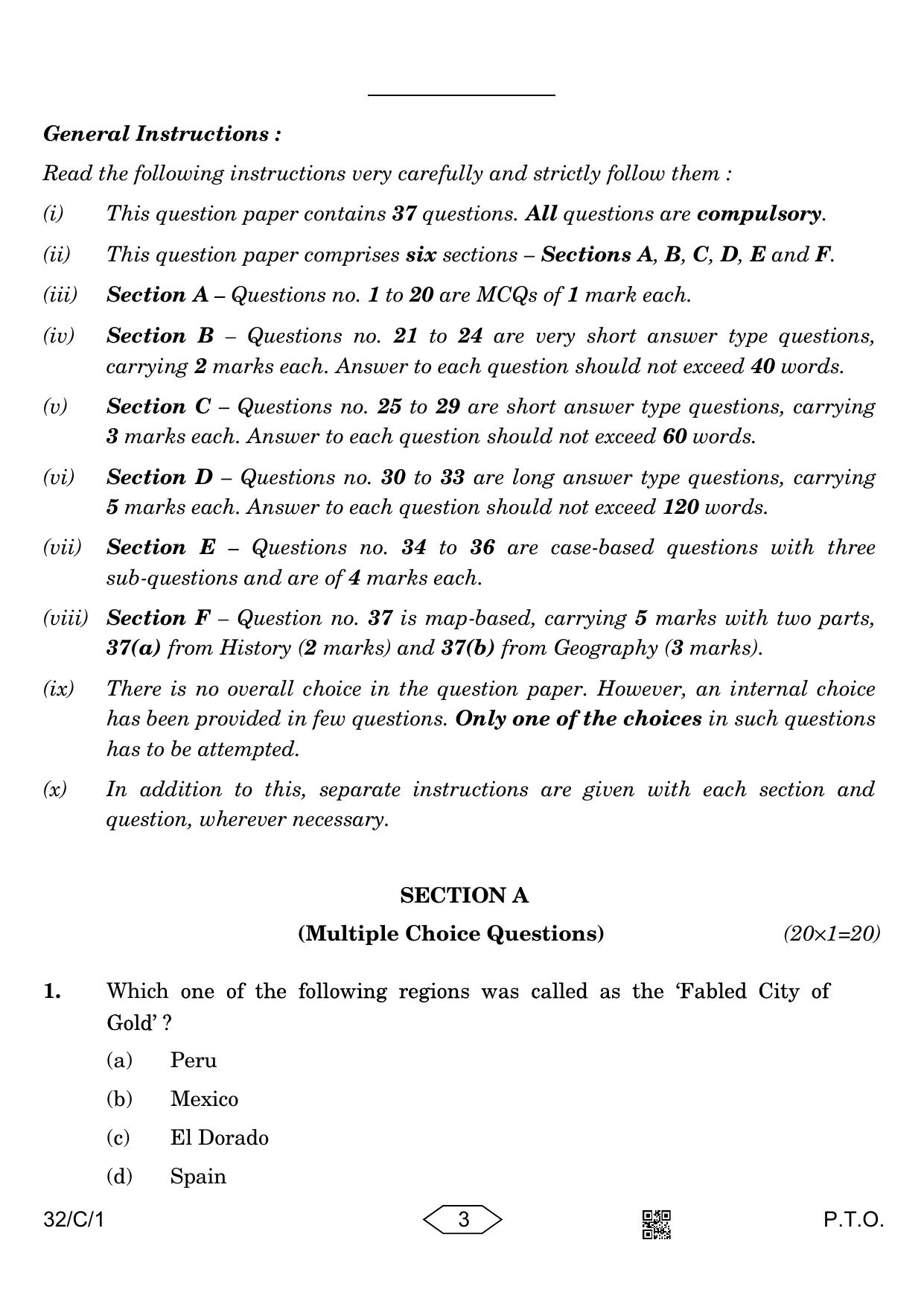 CBSE Class 10 32-1 Social Science 2023 (Compartment) Question Paper - Page 3