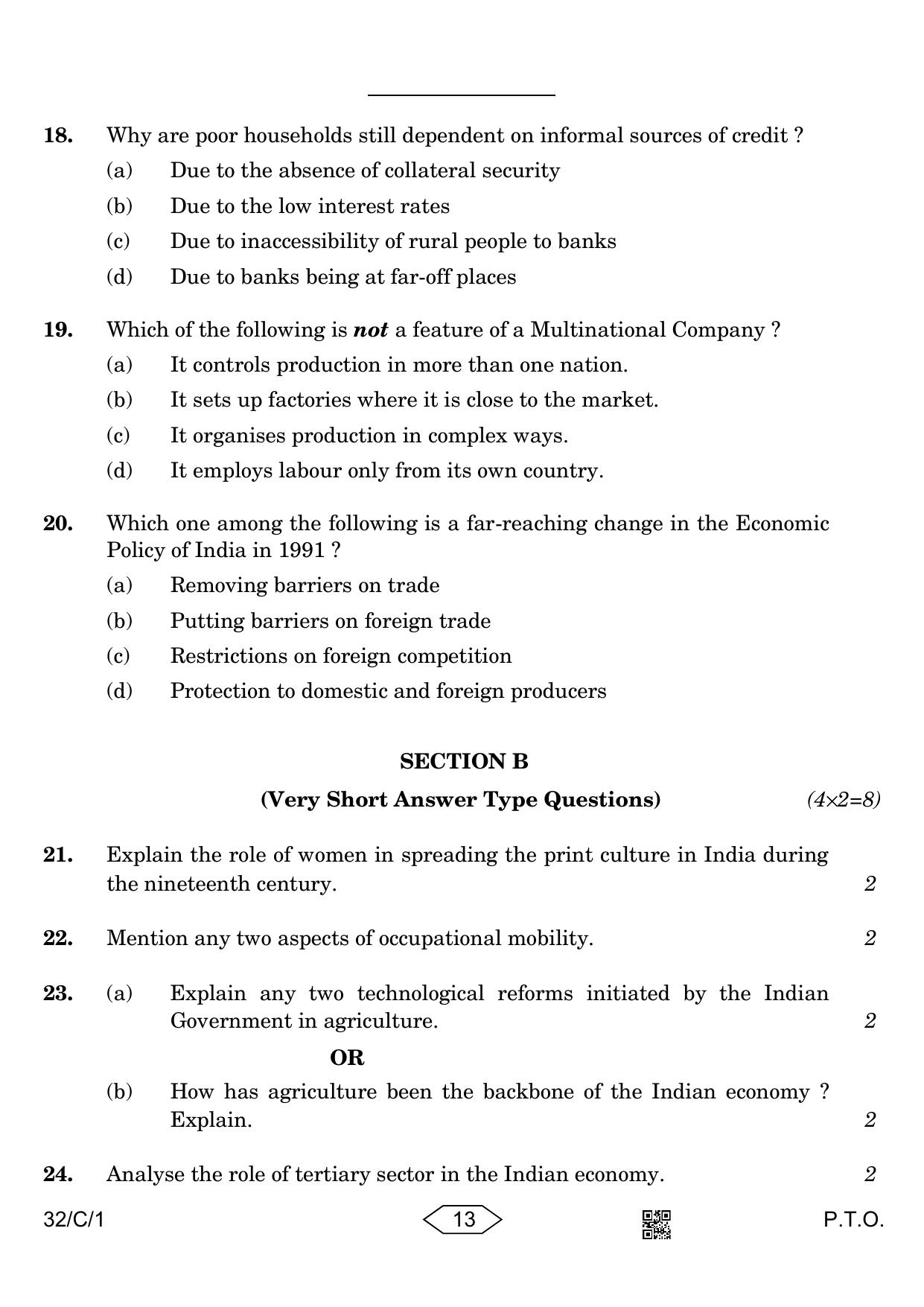 CBSE Class 10 32-1 Social Science 2023 (Compartment) Question Paper - Page 13