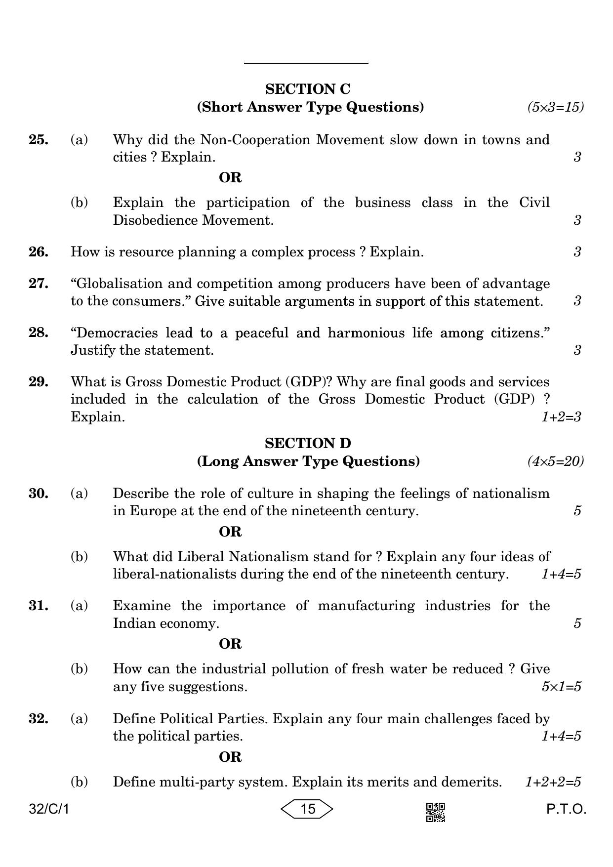 CBSE Class 10 32-1 Social Science 2023 (Compartment) Question Paper - Page 15