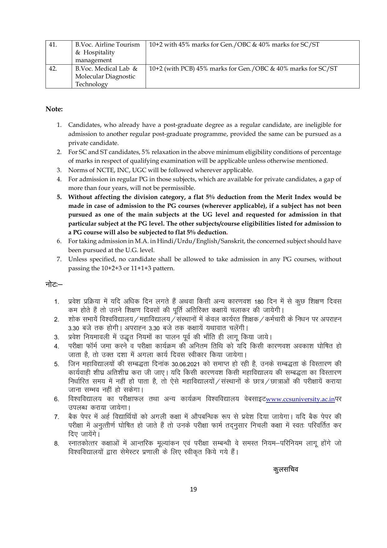 Chaudhary Charan Singh University: Meerut University, Meerut Admission Brochure 2021-22 - Page 19