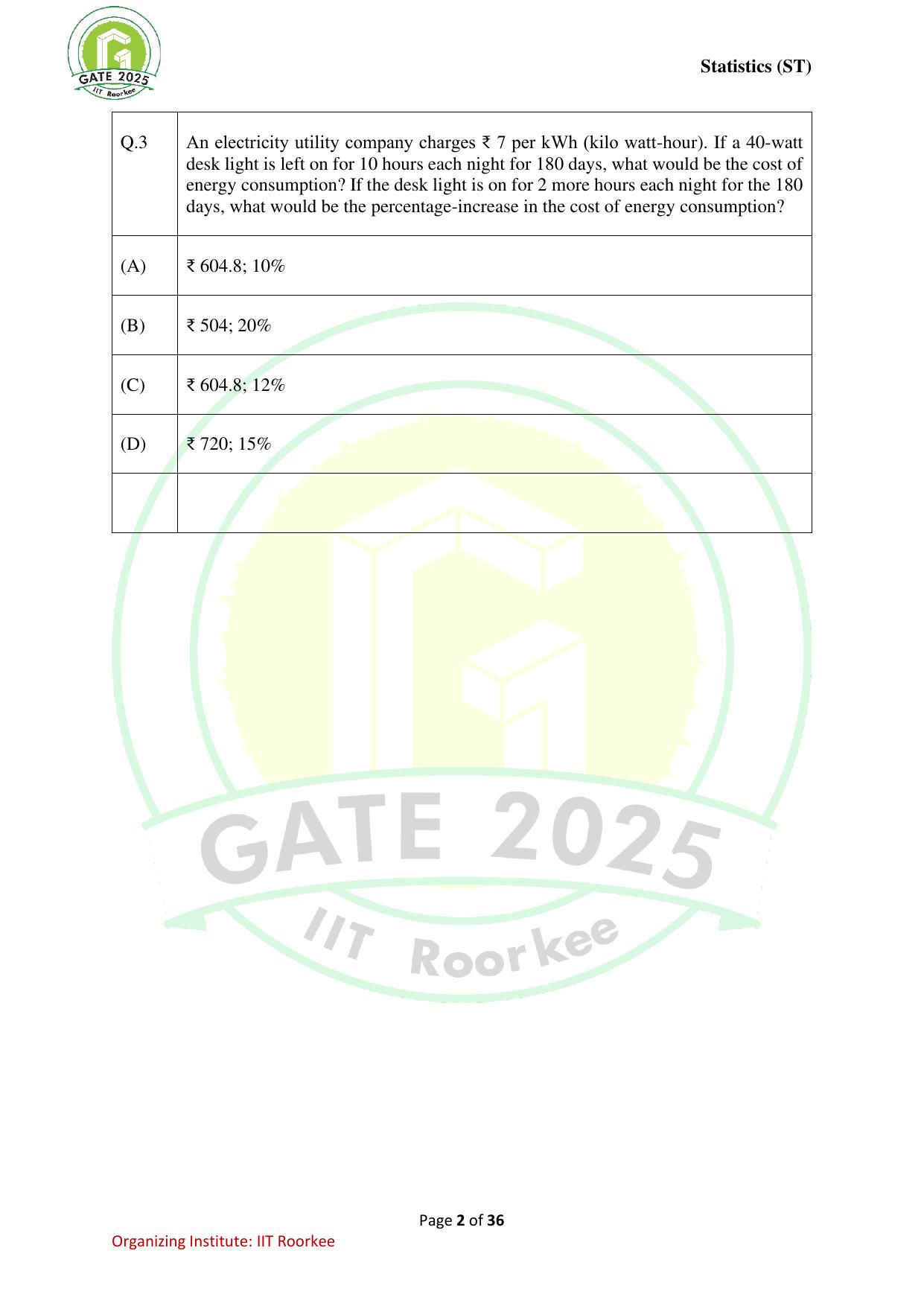 GATE 2025 Statistics (ST) Question Paper - Page 2