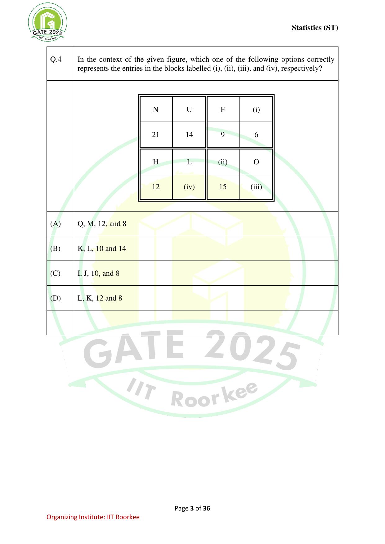 GATE 2025 Statistics (ST) Question Paper - Page 3