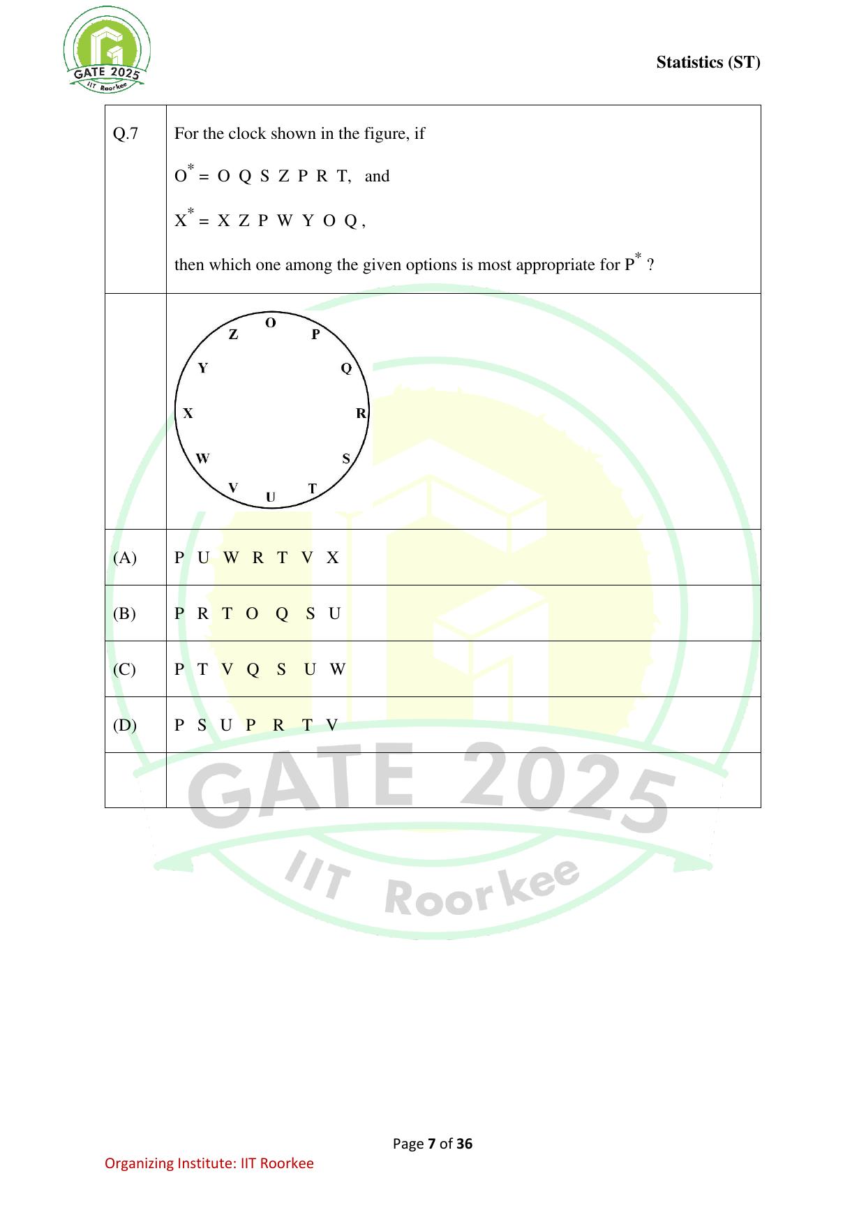 GATE 2025 Statistics (ST) Question Paper - Page 7