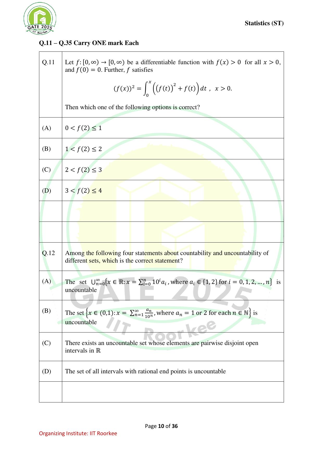GATE 2025 Statistics (ST) Question Paper - Page 10