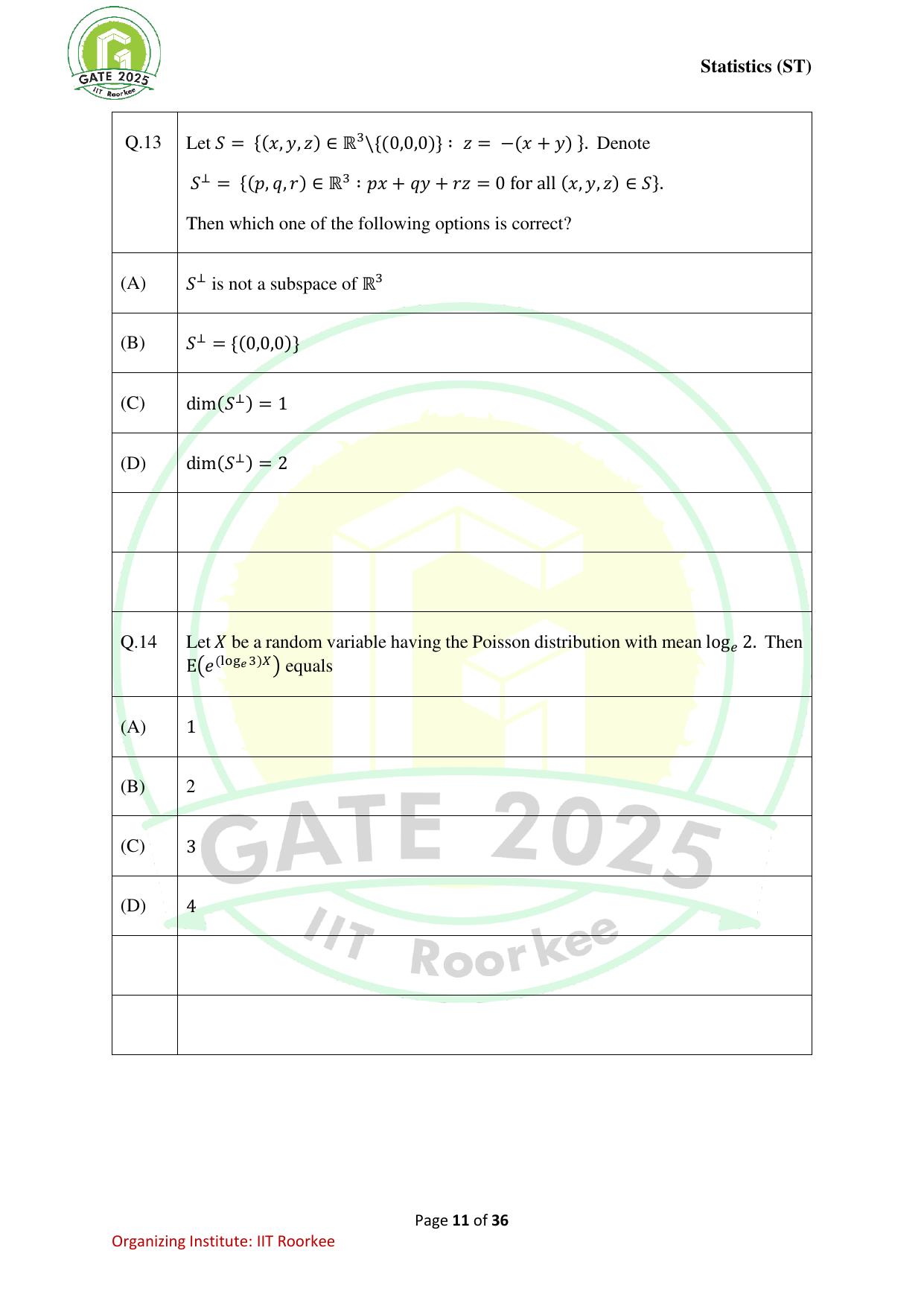 GATE 2025 Statistics (ST) Question Paper - Page 11