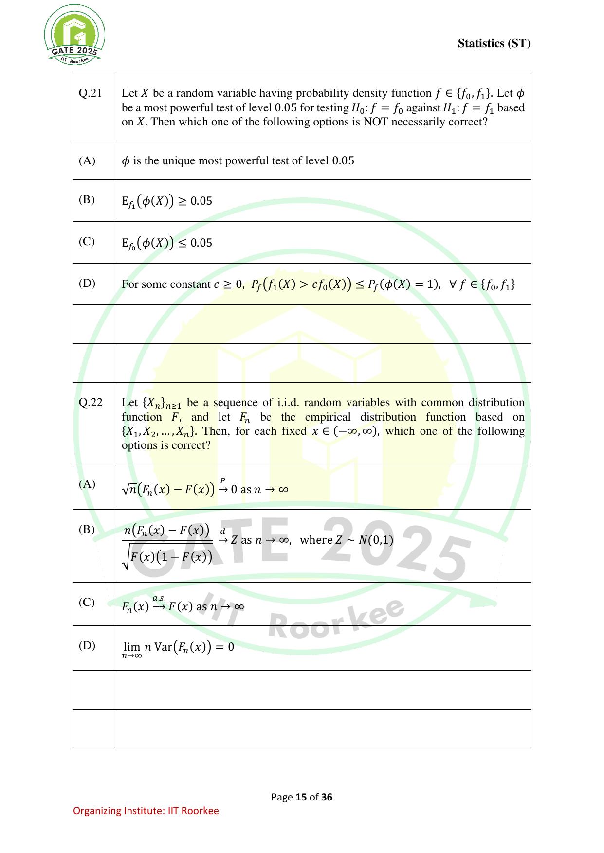 GATE 2025 Statistics (ST) Question Paper - Page 15