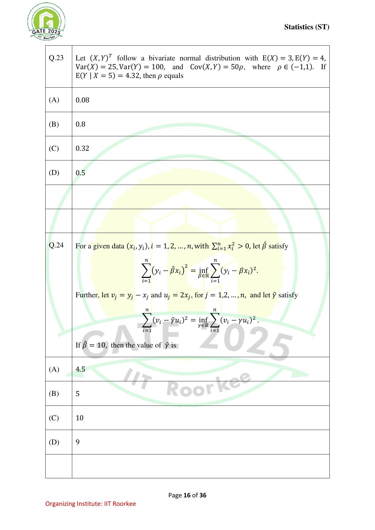 GATE 2025 Statistics (ST) Question Paper - Page 16