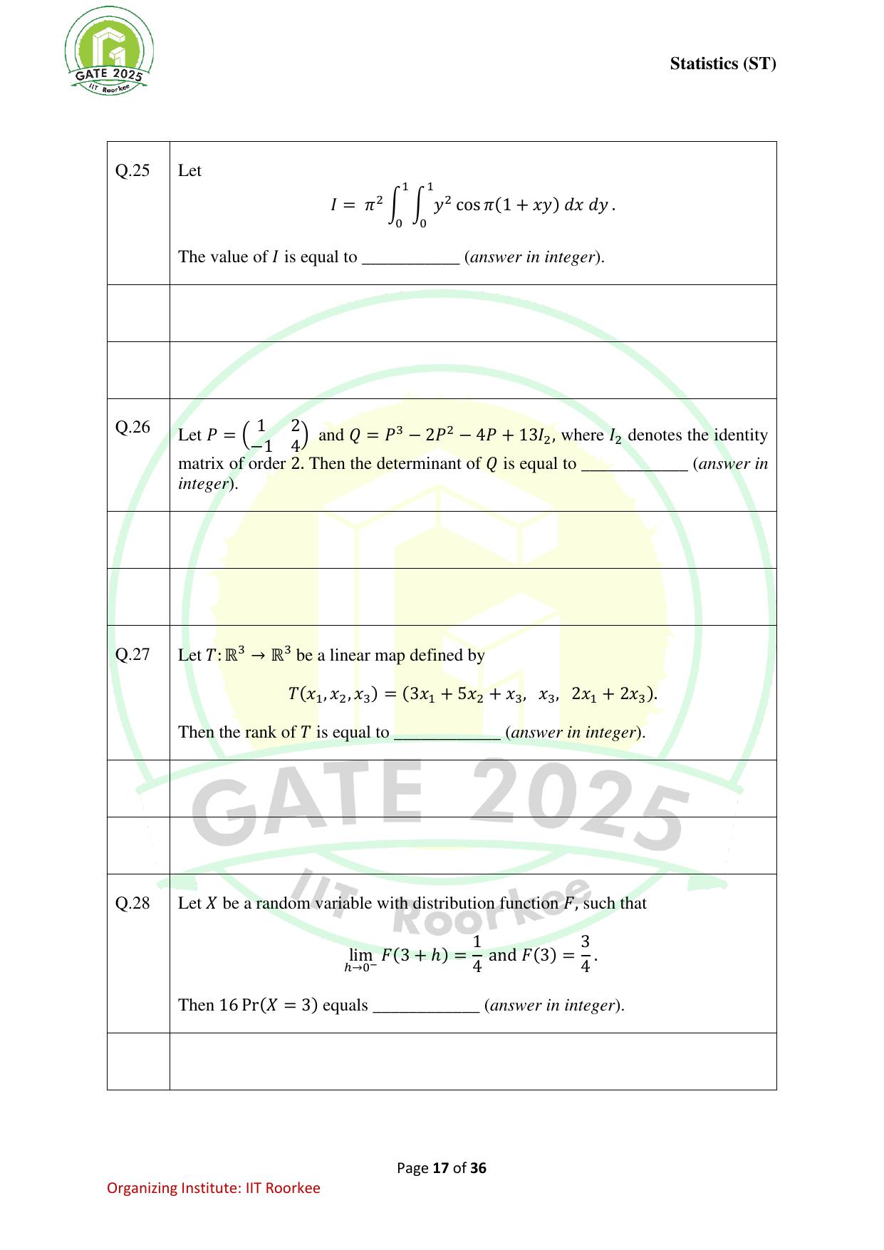 GATE 2025 Statistics (ST) Question Paper - Page 17