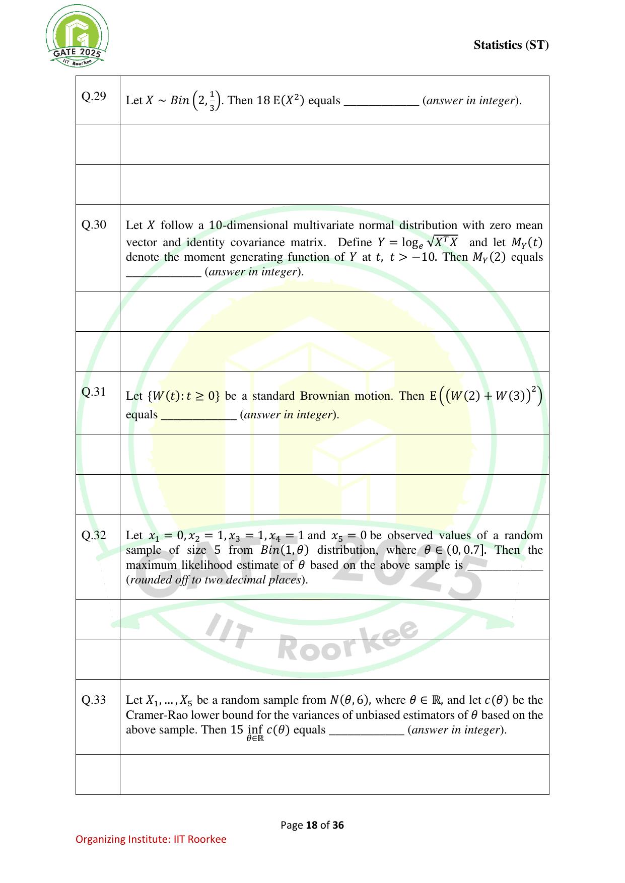 GATE 2025 Statistics (ST) Question Paper - Page 18