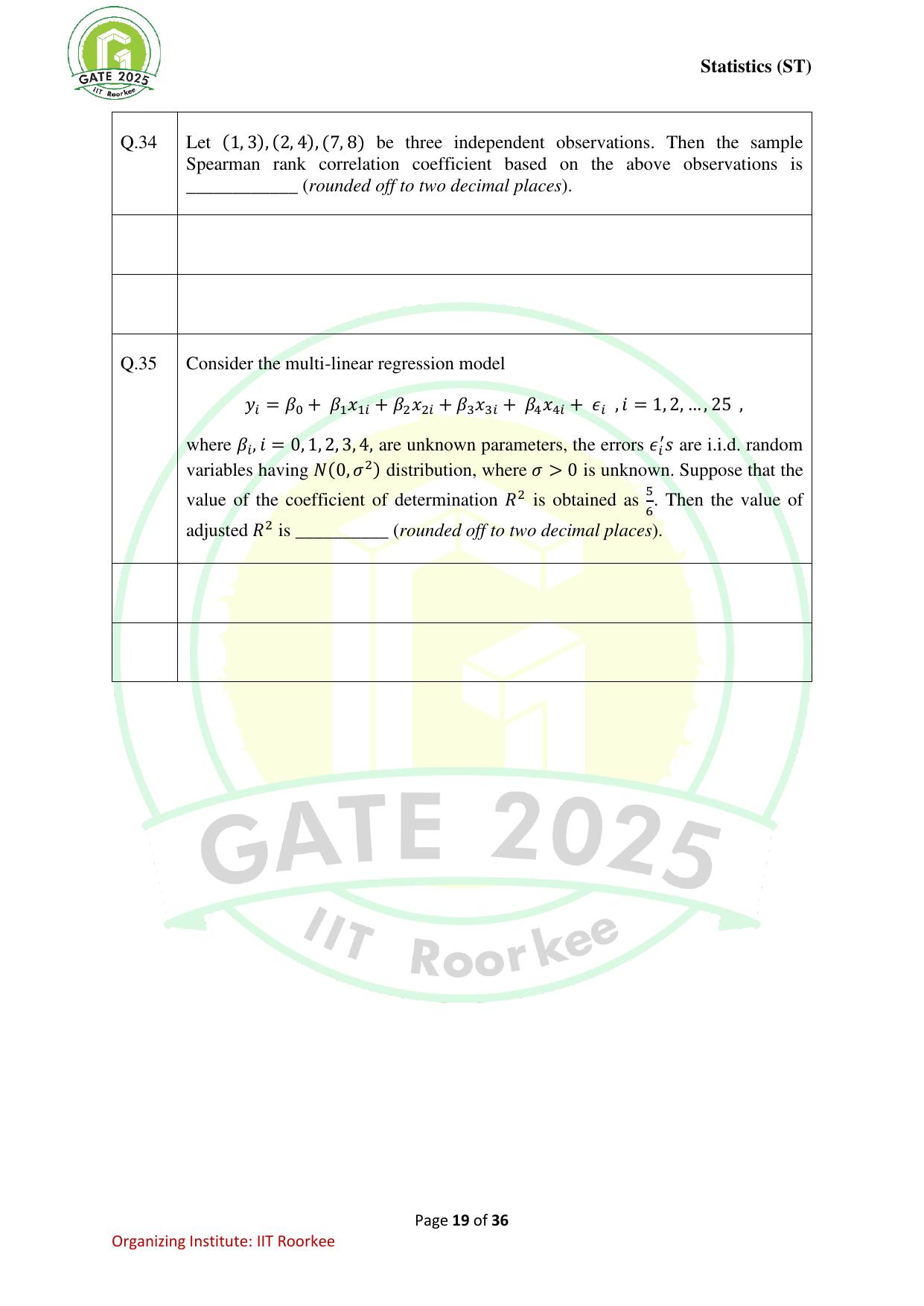 GATE 2025 Statistics (ST) Question Paper - Page 19