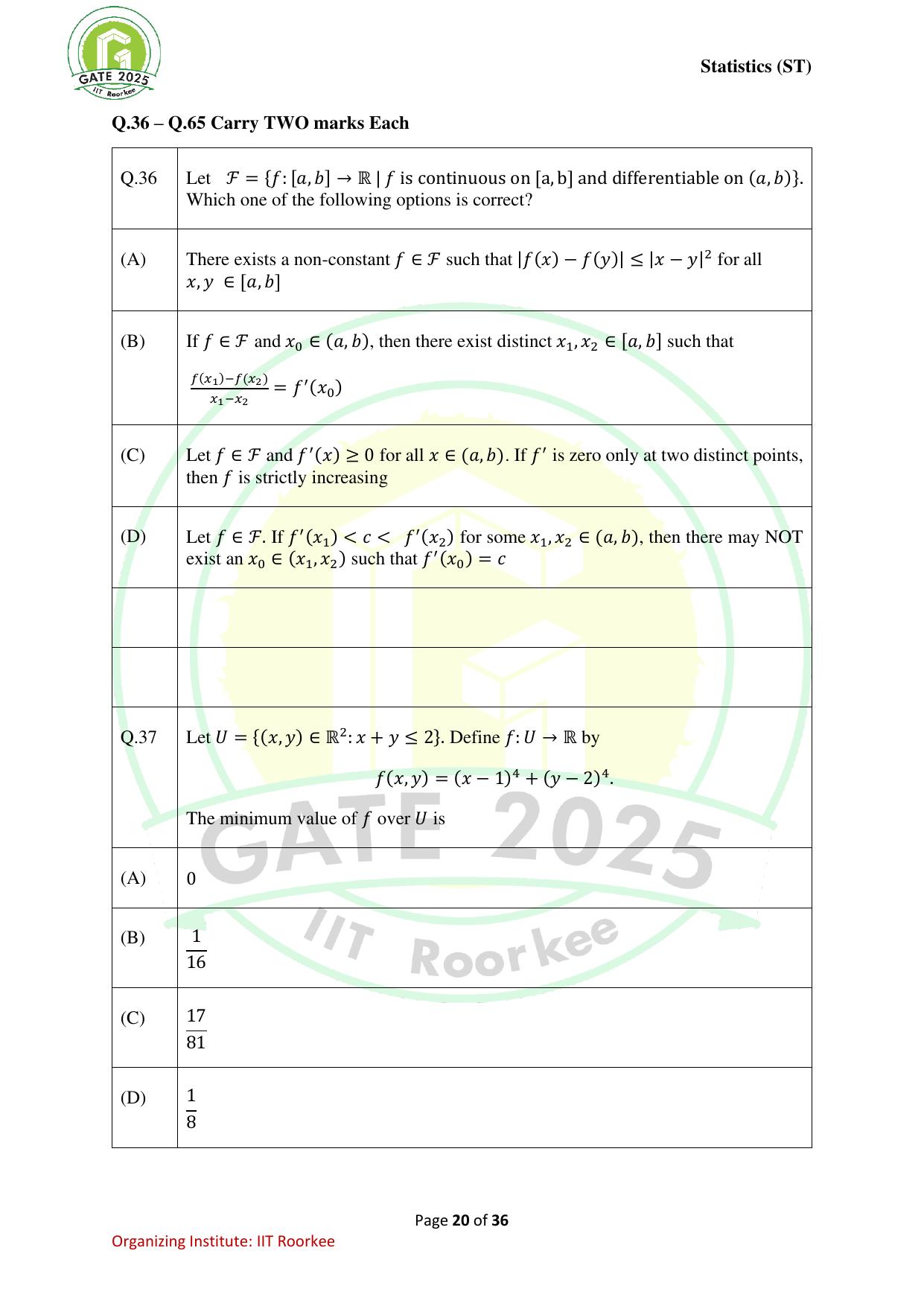 GATE 2025 Statistics (ST) Question Paper - Page 20