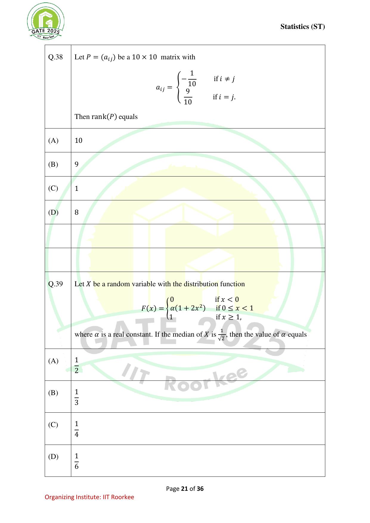 GATE 2025 Statistics (ST) Question Paper - Page 21