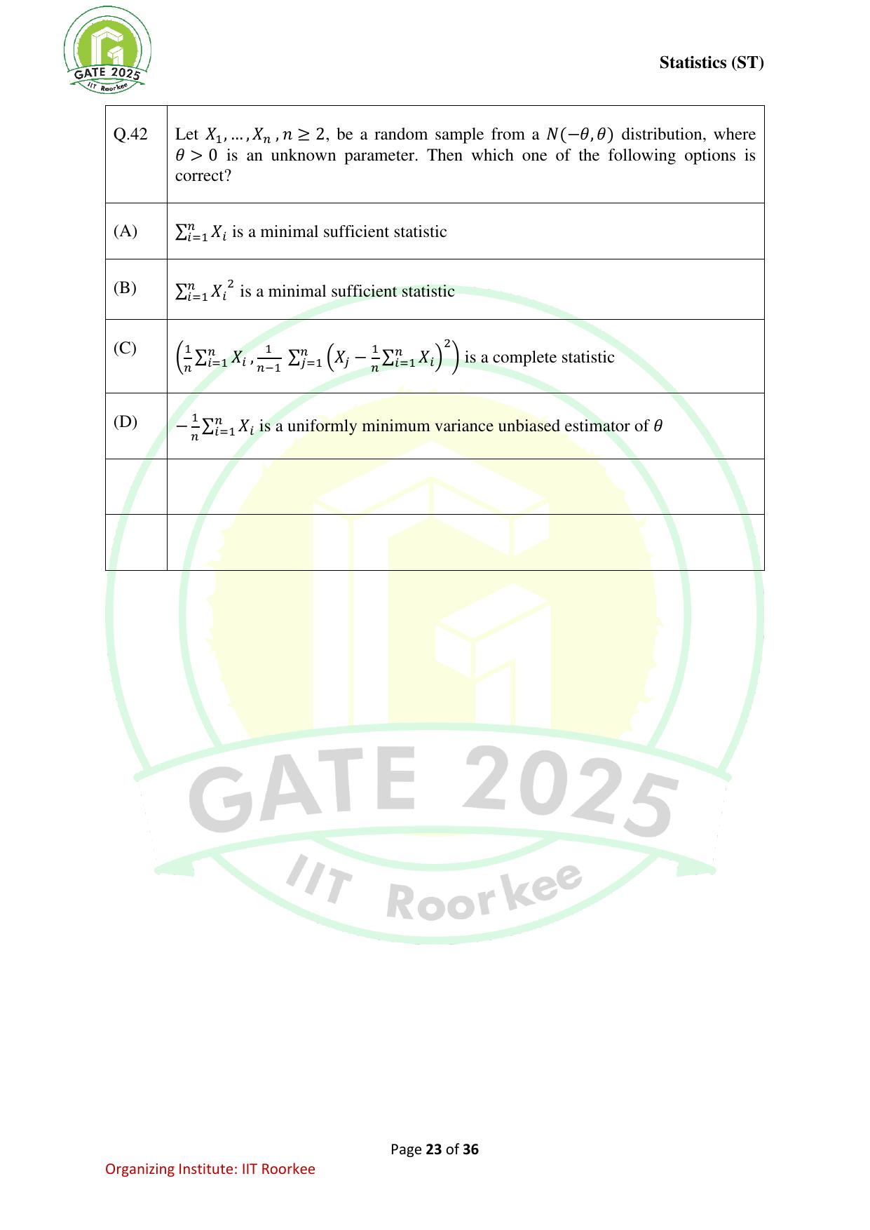 GATE 2025 Statistics (ST) Question Paper - Page 23