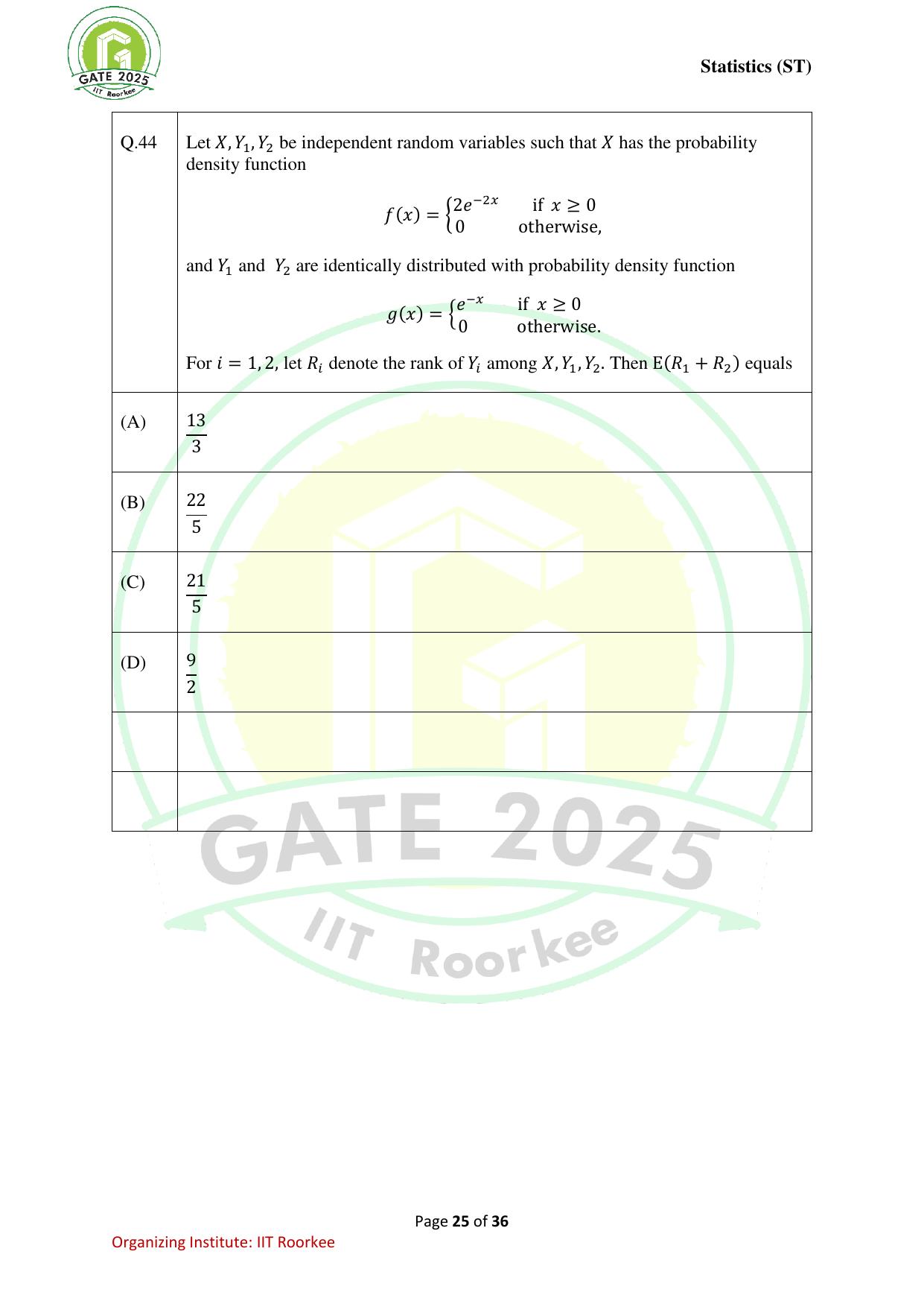 GATE 2025 Statistics (ST) Question Paper - Page 25