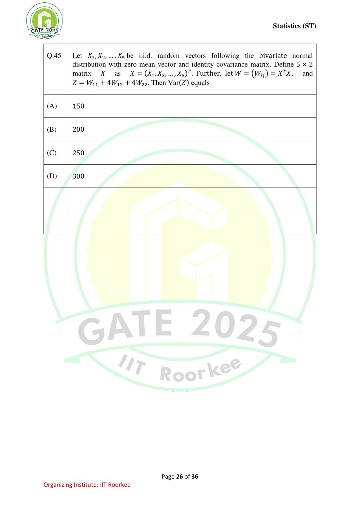 GATE 2025 Statistics (ST) Question Paper - Page 26