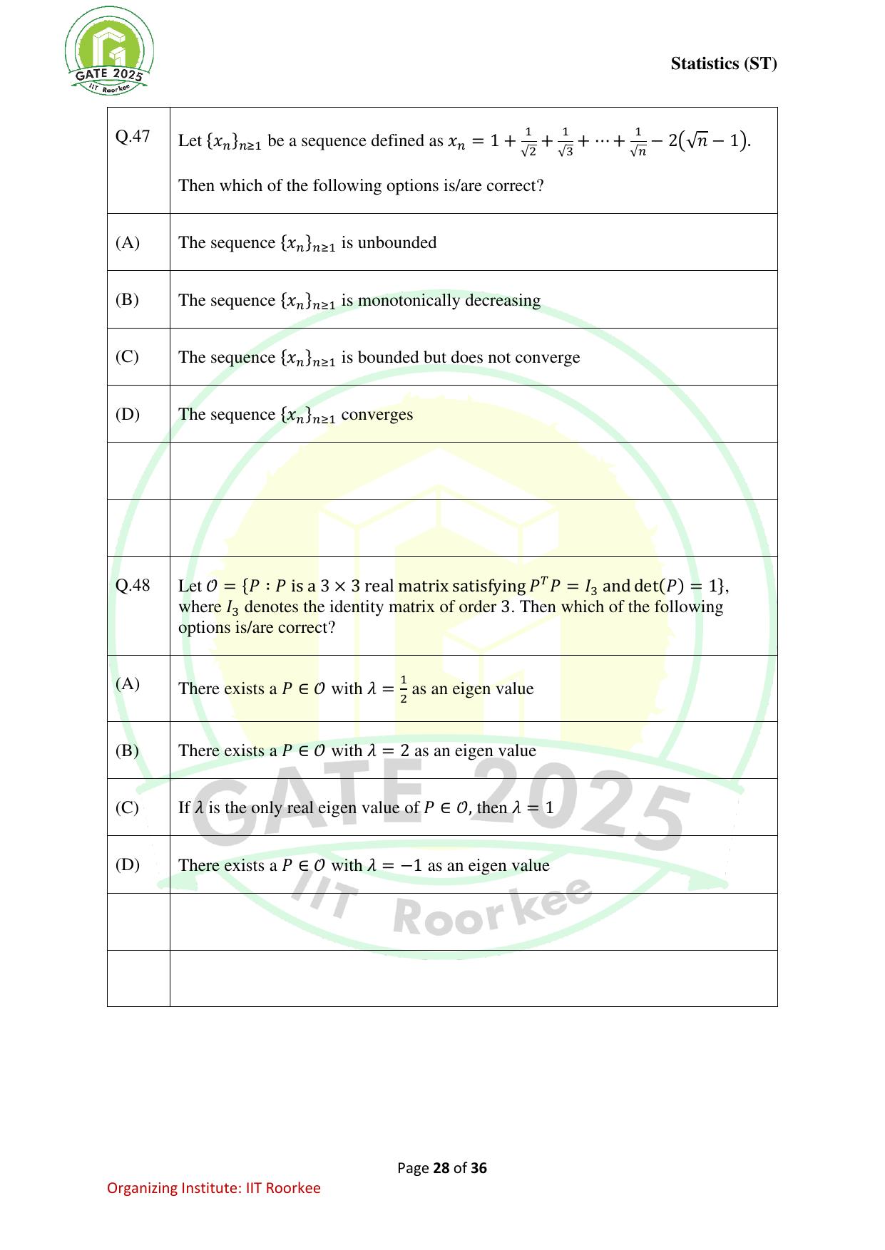 GATE 2025 Statistics (ST) Question Paper - Page 28