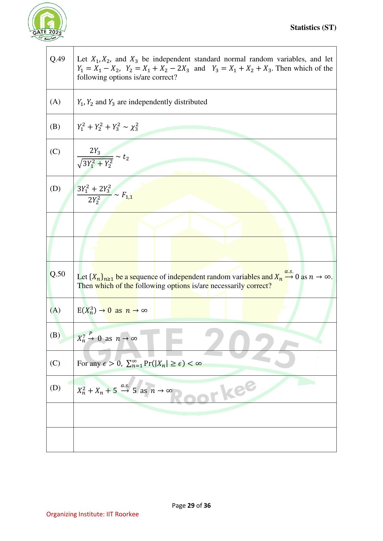 GATE 2025 Statistics (ST) Question Paper - Page 29