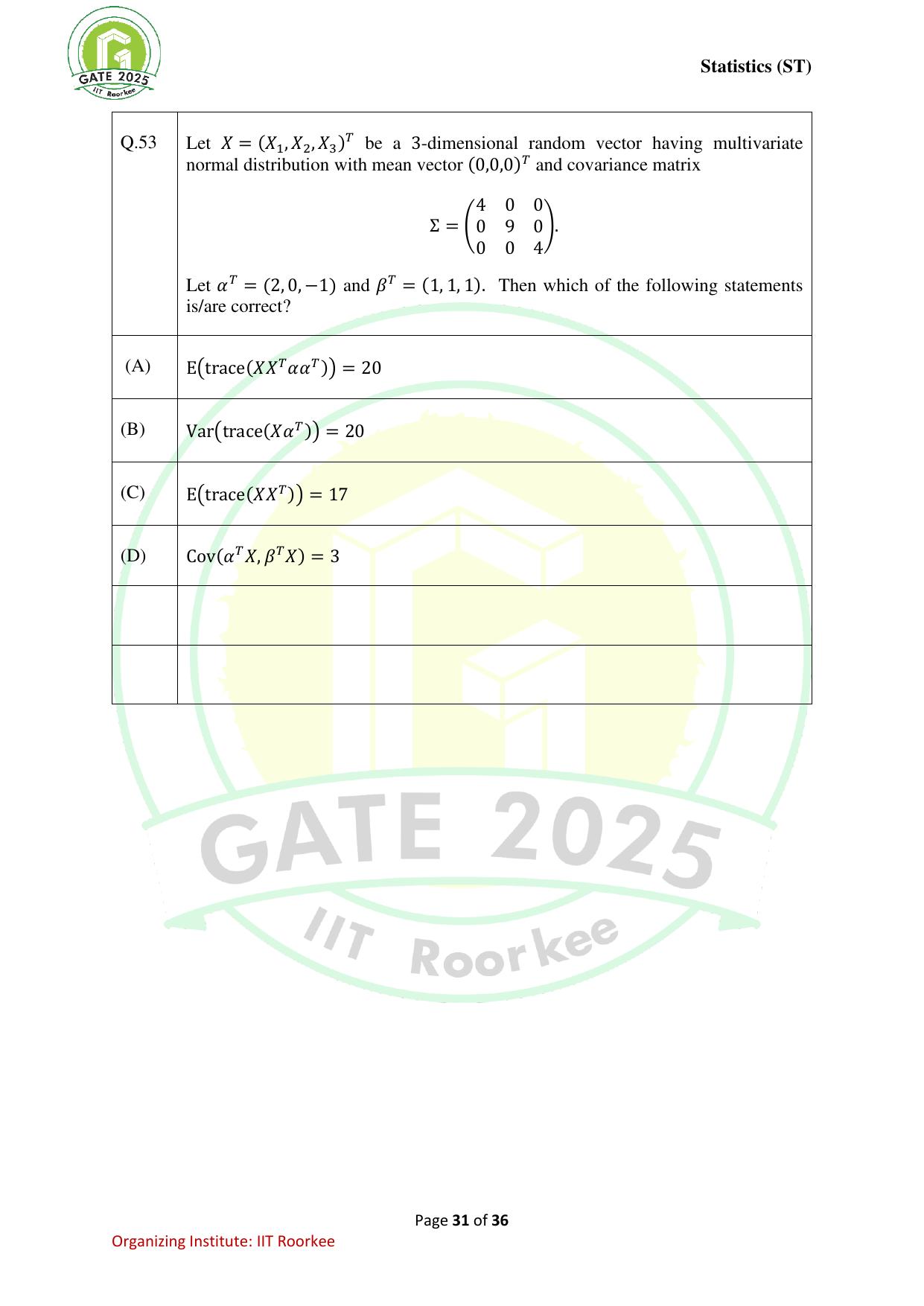 GATE 2025 Statistics (ST) Question Paper - Page 31