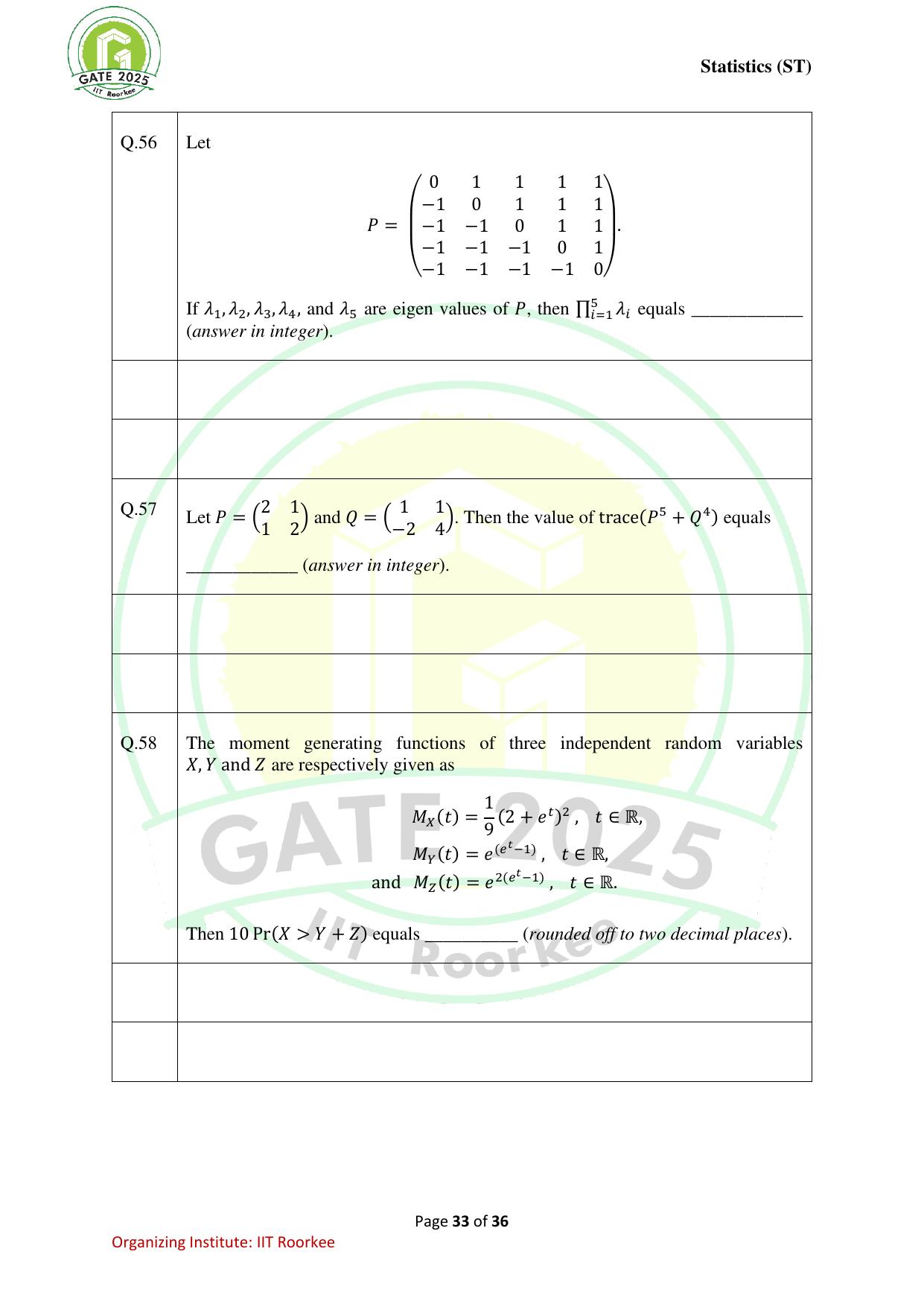 GATE 2025 Statistics (ST) Question Paper - Page 33