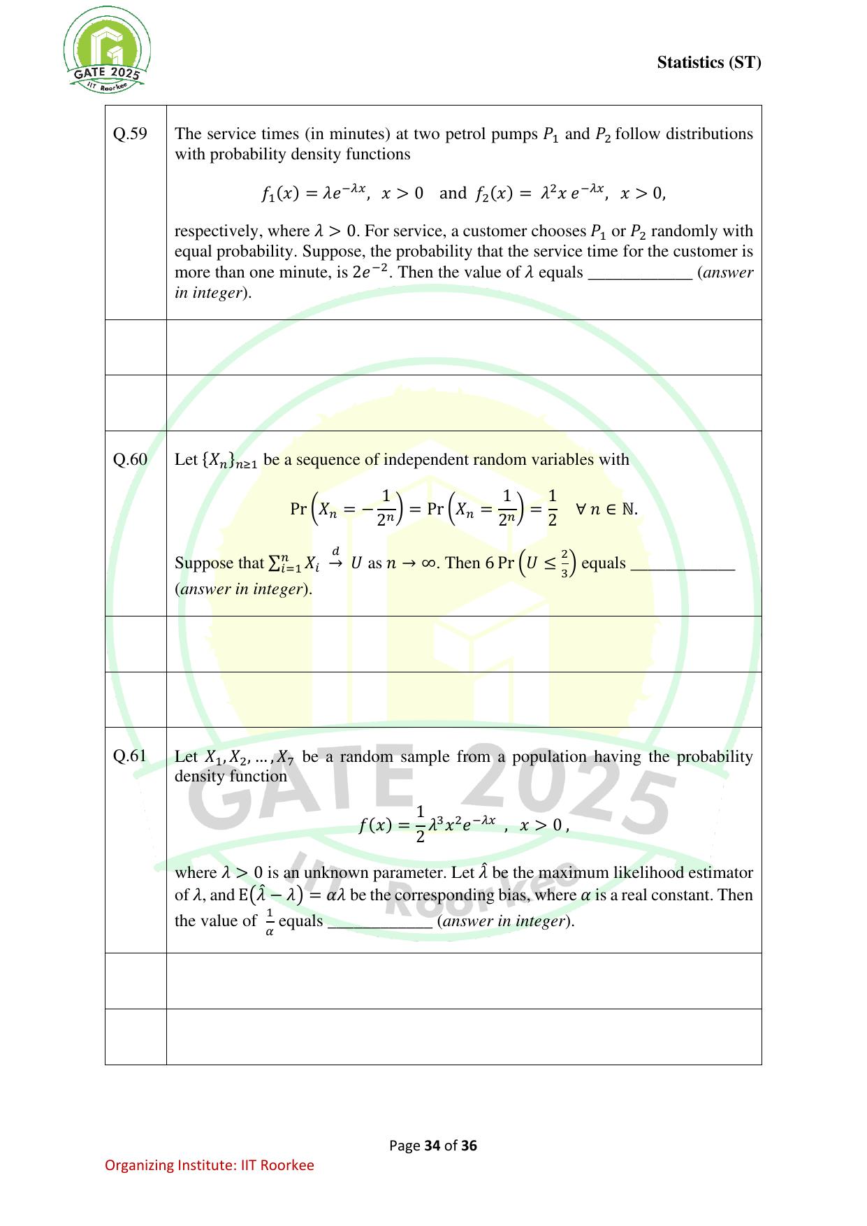 GATE 2025 Statistics (ST) Question Paper - Page 34