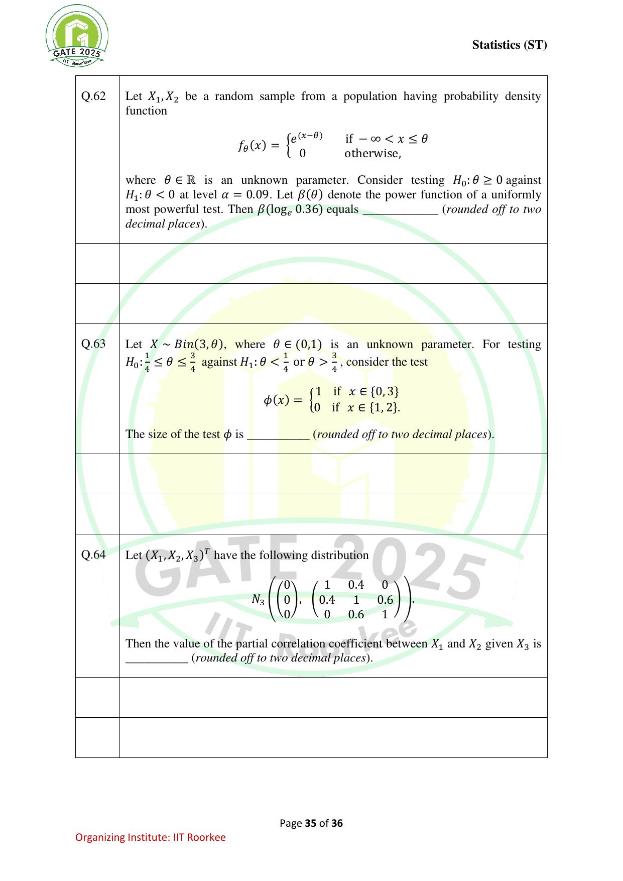 GATE 2025 Statistics (ST) Question Paper - Page 35