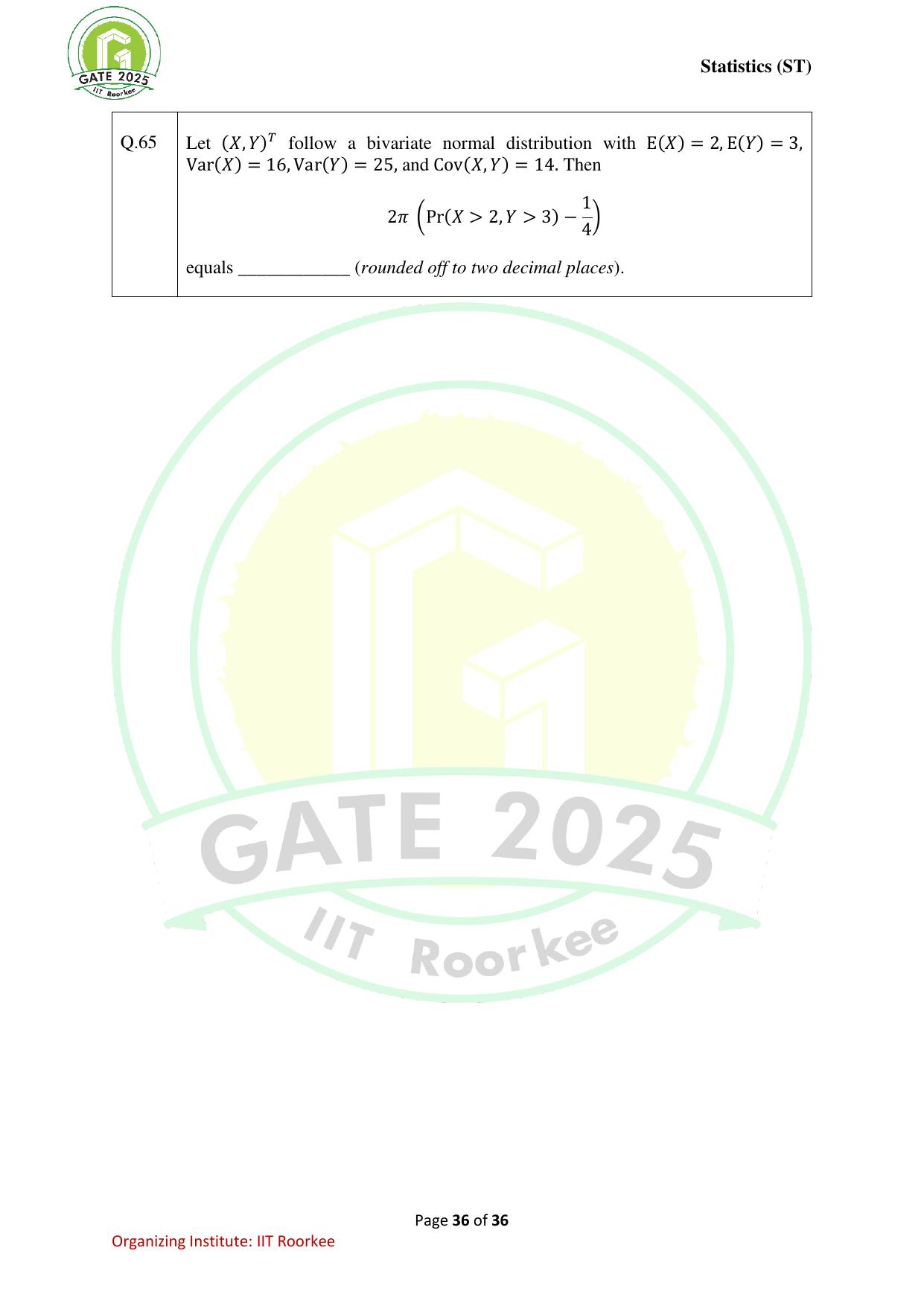 GATE 2025 Statistics (ST) Question Paper - Page 36