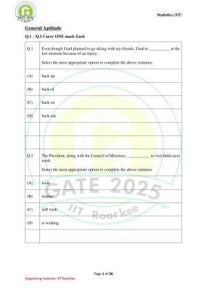 GATE 2025 Statistics (ST) Question Paper