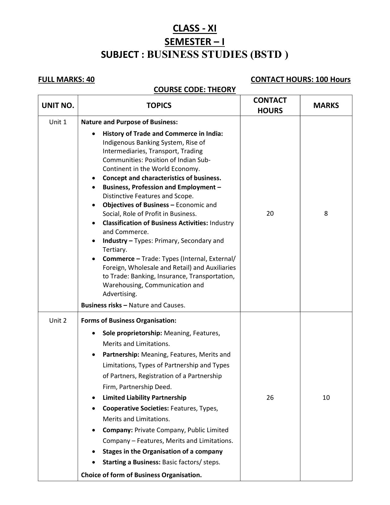 WBCHSE Class 11 & 12 Syllabus for Business Studies (BSTD) (SET II) - Page 2