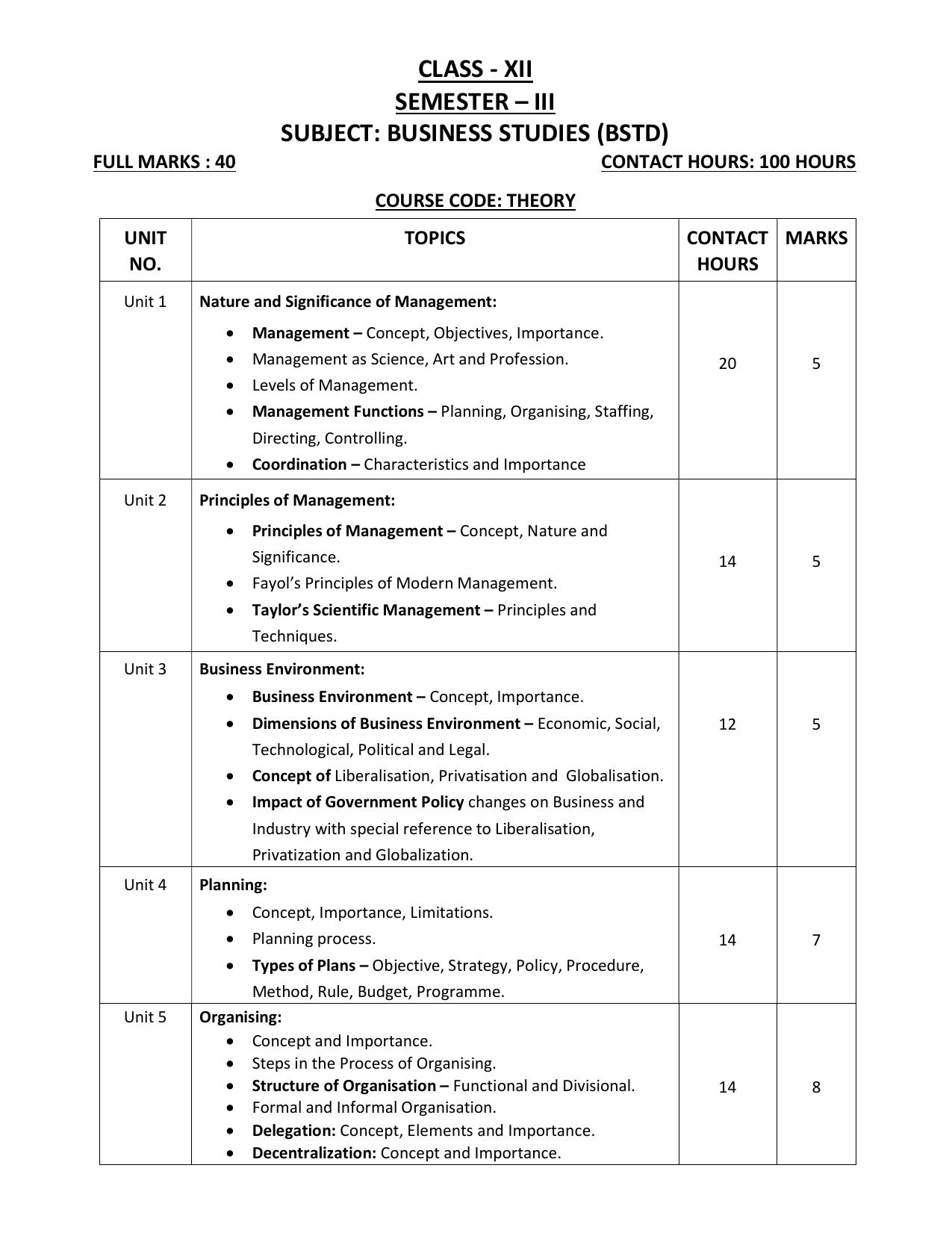 WBCHSE Class 11 & 12 Syllabus for Business Studies (BSTD) (SET II) - Page 6