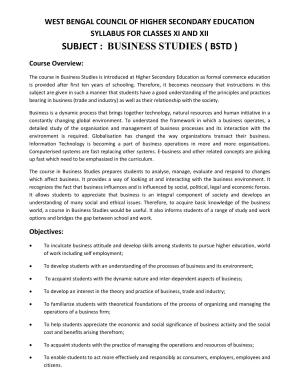WBCHSE Class 11 & 12 Syllabus for Business Studies (BSTD) (SET II)