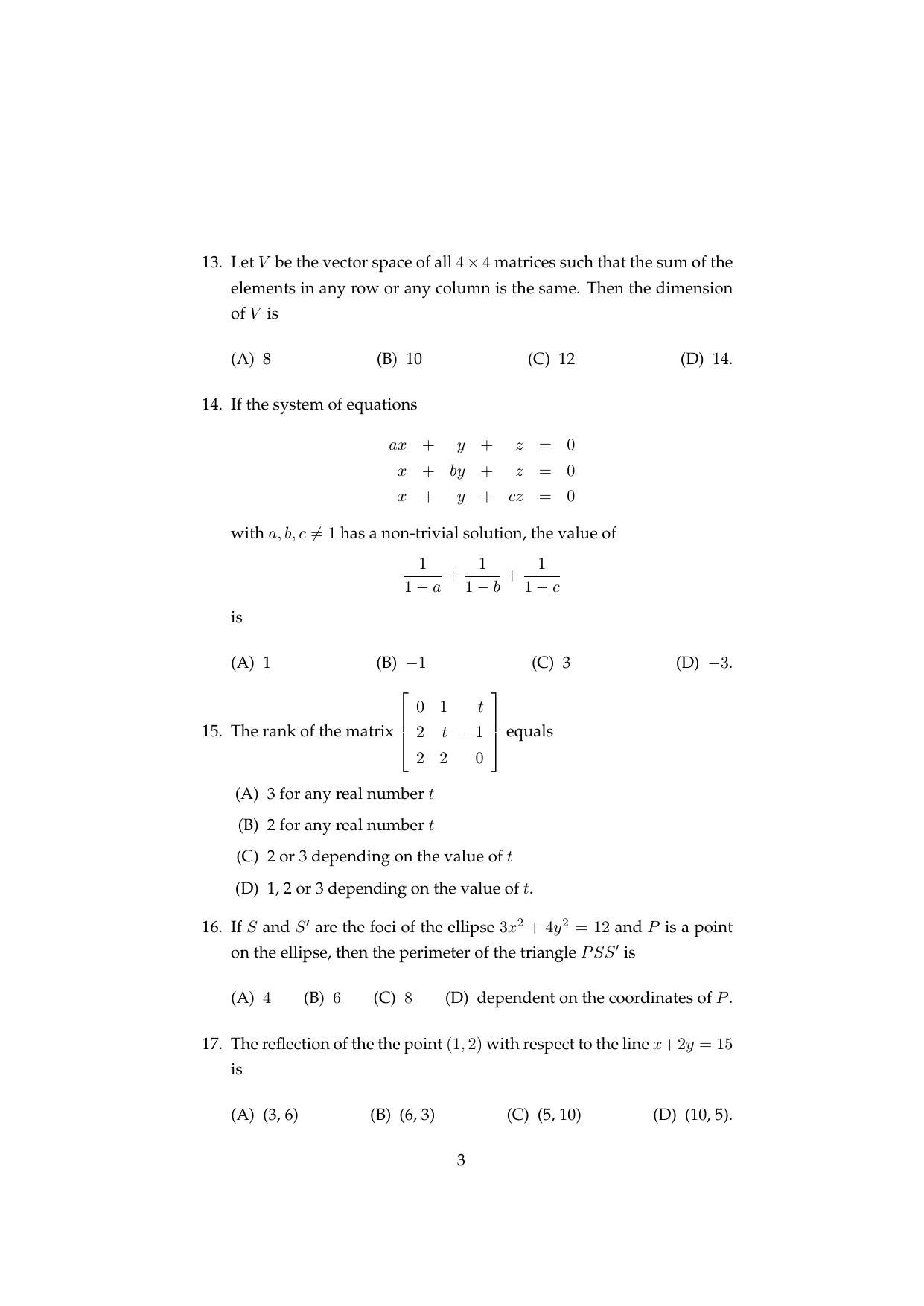 ISI Admission Test MMA (MCQ- Type) 2019 Sample Paper - Page 3