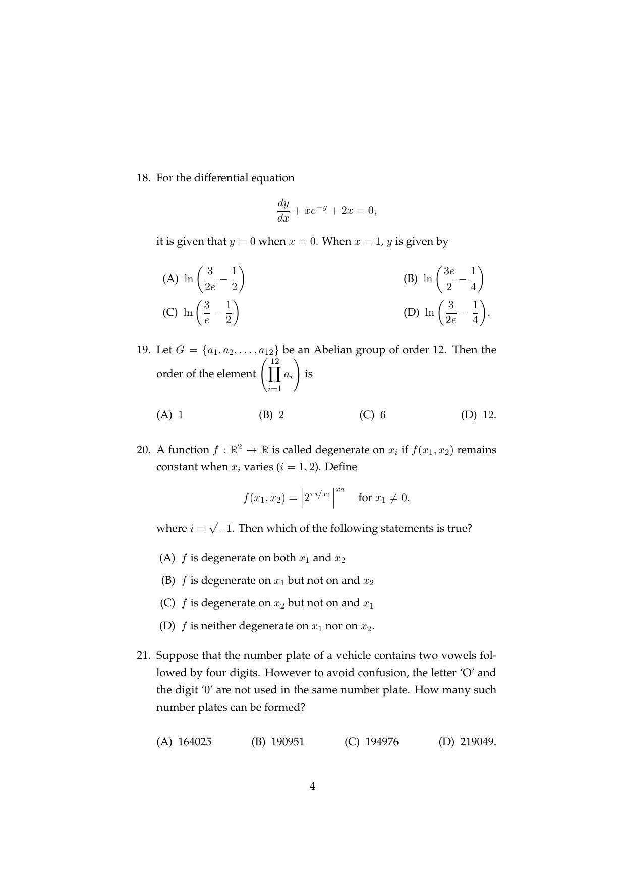 ISI Admission Test MMA (MCQ- Type) 2019 Sample Paper - Page 4