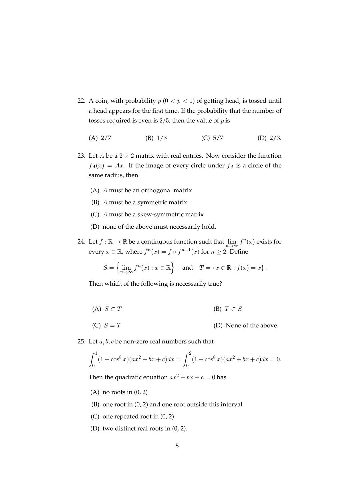 ISI Admission Test MMA (MCQ- Type) 2019 Sample Paper - Page 5