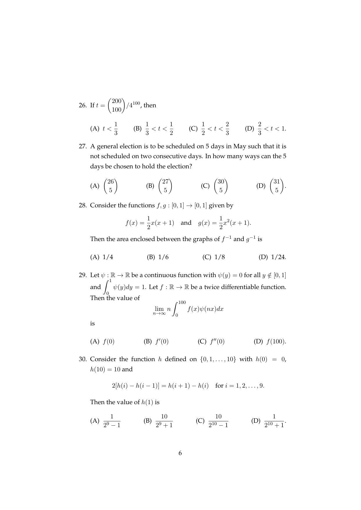 ISI Admission Test MMA (MCQ- Type) 2019 Sample Paper - Page 6