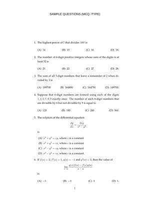 ISI Admission Test MMA (MCQ- Type) 2019 Sample Paper