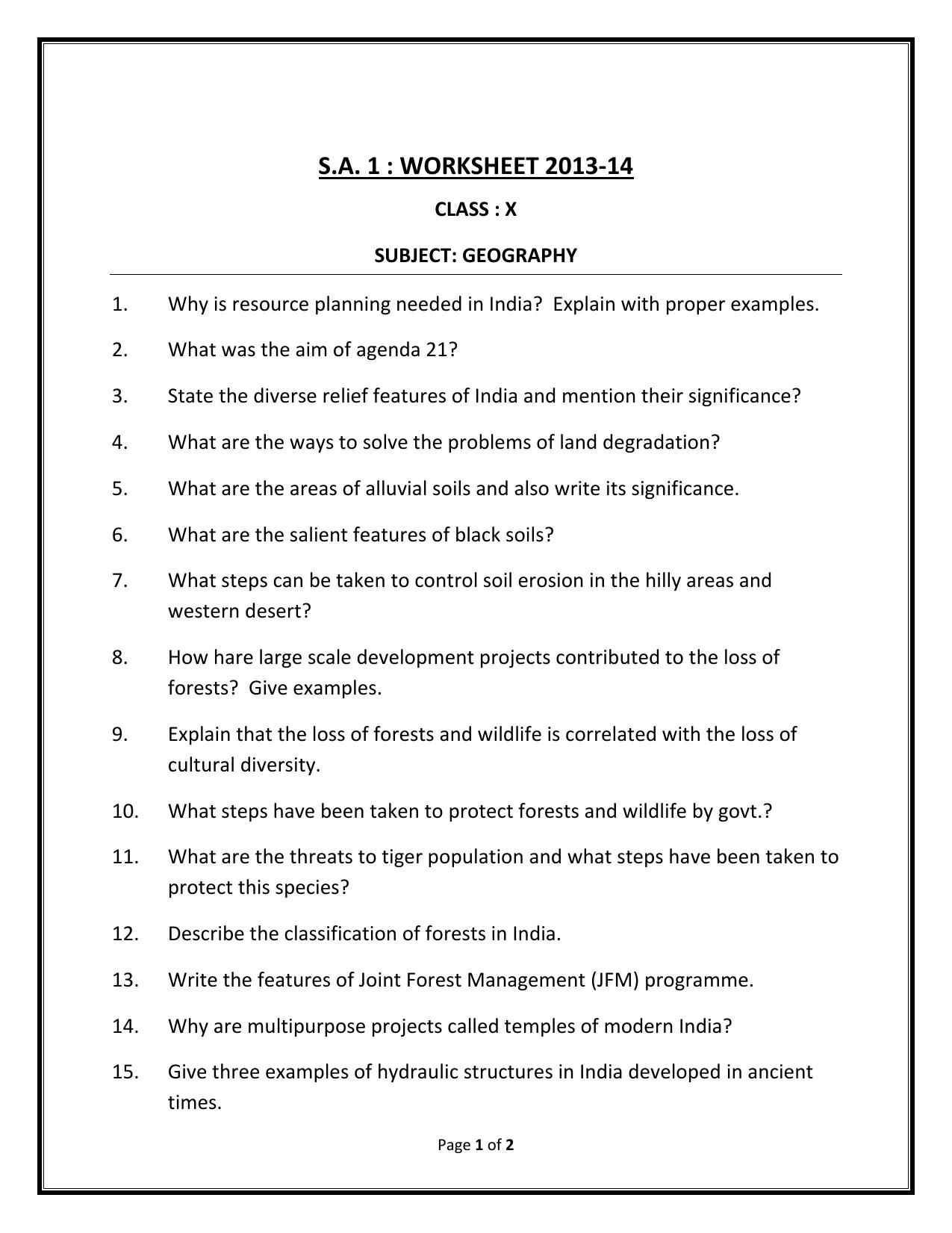 CBSE Worksheets for Class 10 Social Science Geography Assignment 6 - Page 1