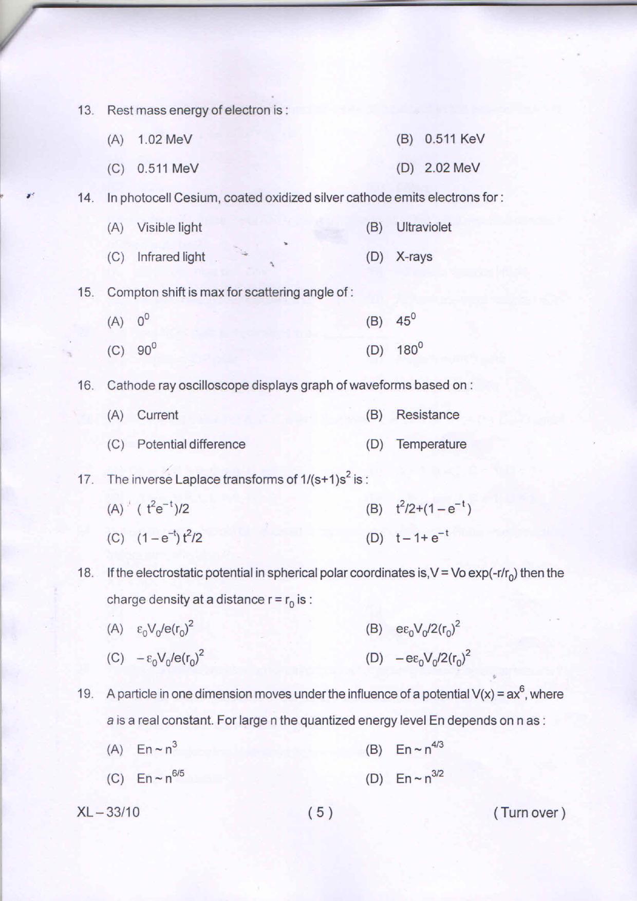 Odisha CPET ELECTRONIC SCIENCE 2020 Question Paper - Page 5