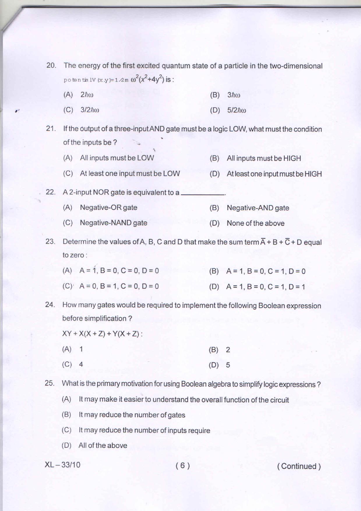 Odisha CPET ELECTRONIC SCIENCE 2020 Question Paper - Page 6